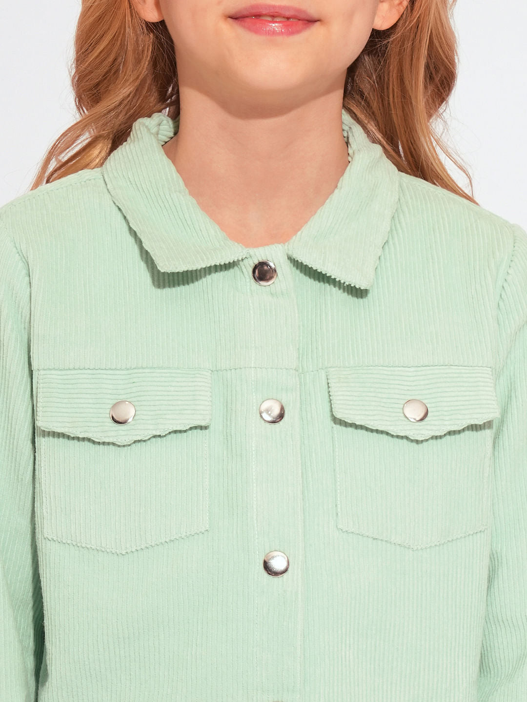 Girls Light Green Corduroy Co-Ord Set Shacket