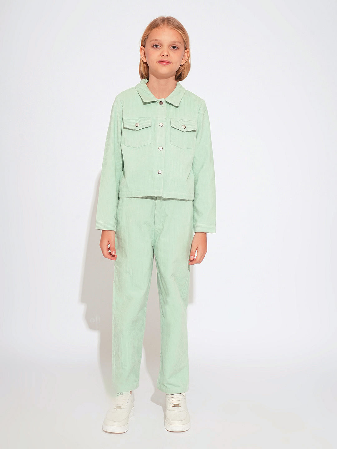 Girls Light Green Corduroy Co-Ord Set Shacket