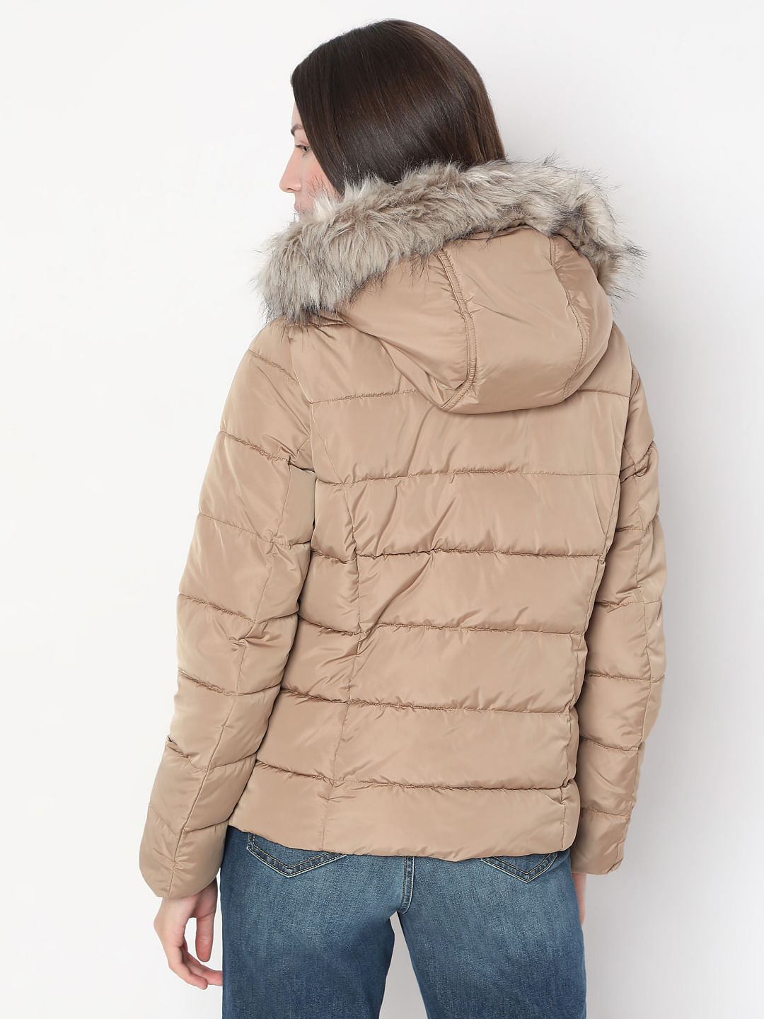 Brown Fur Hooded Puffer Jacket