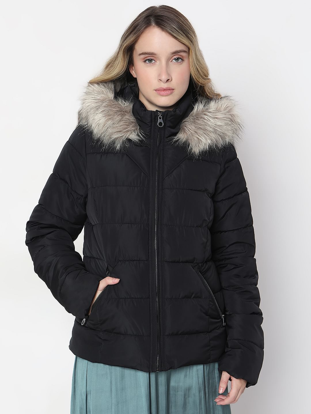 Black Fur Hooded Jacket