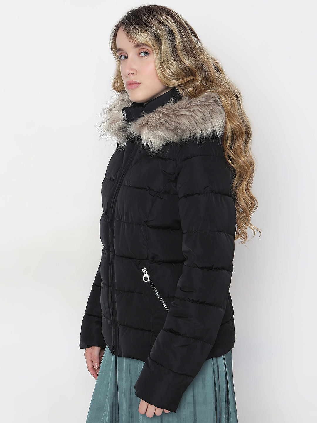 Black Fur Hooded Jacket