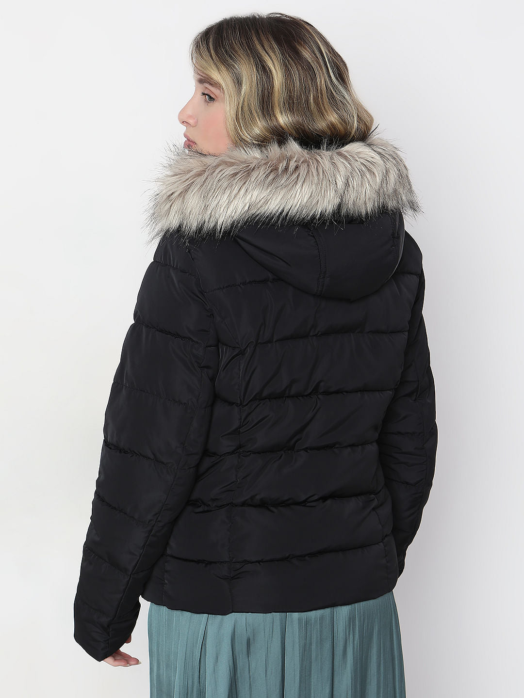 Black Fur Hooded Jacket