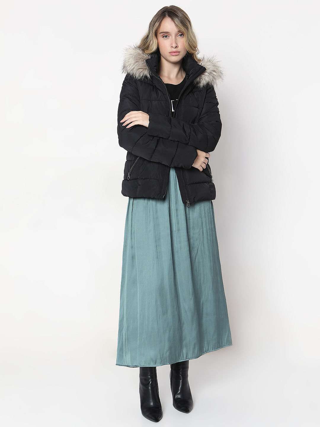 Black Fur Hooded Jacket