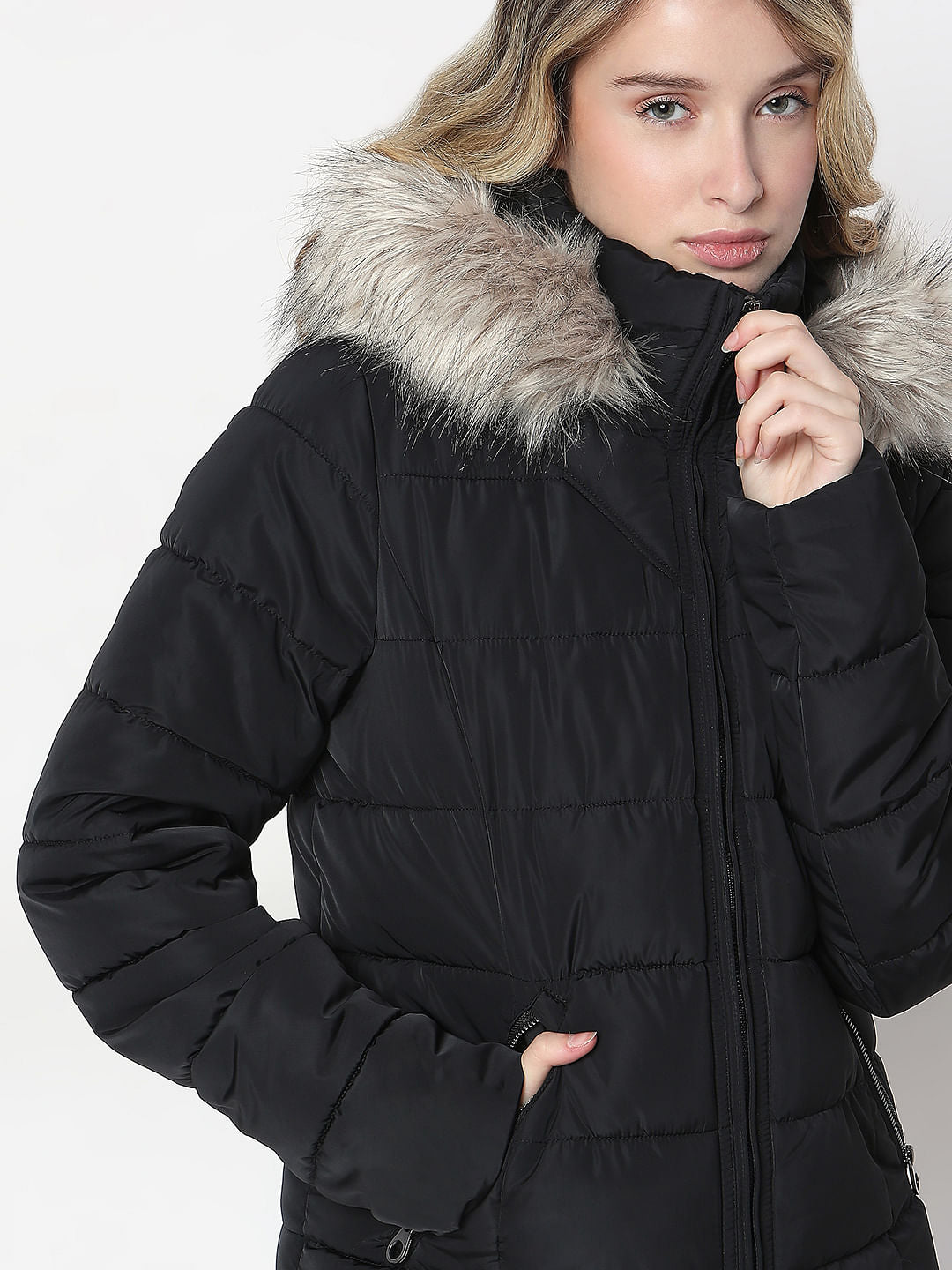Black Fur Hooded Jacket