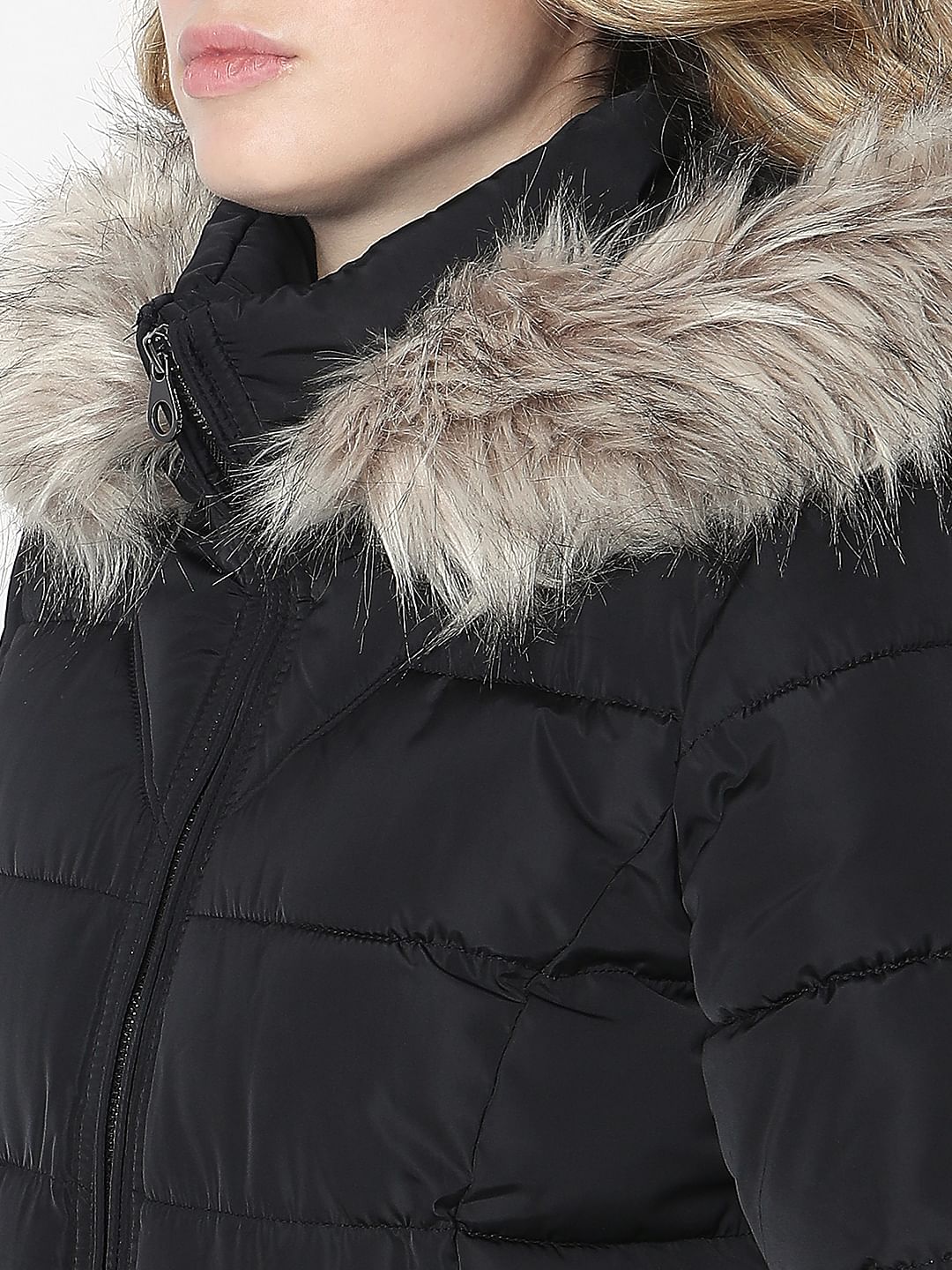 Black Fur Hooded Jacket