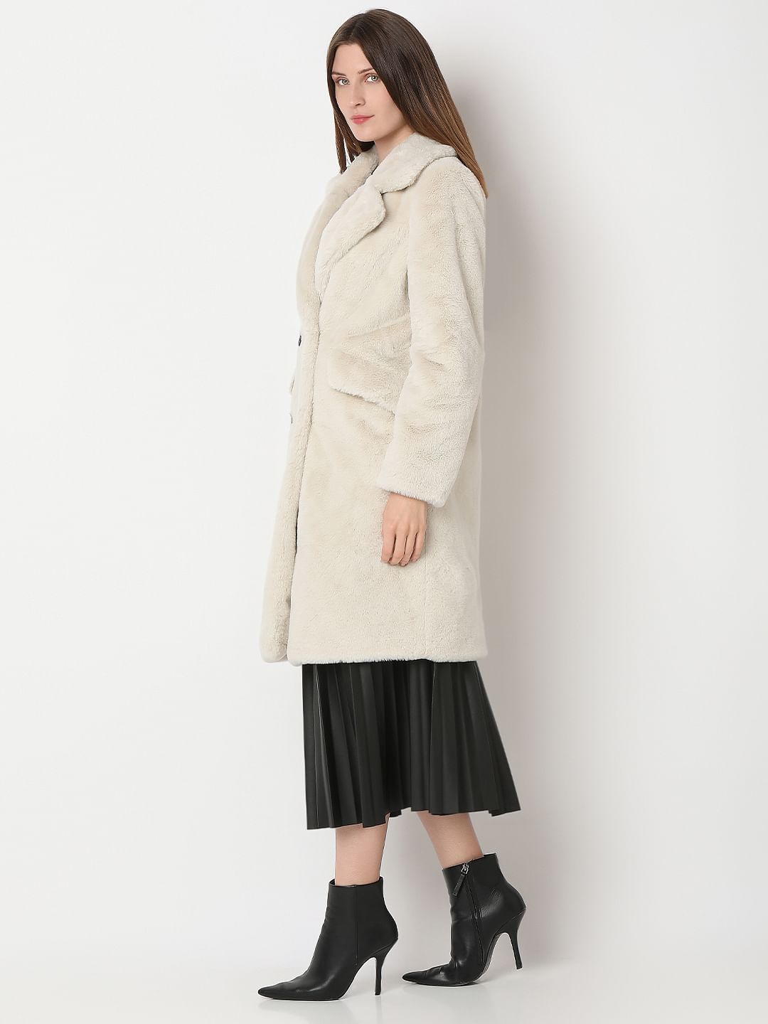 Beige Faux Fur Long Coat