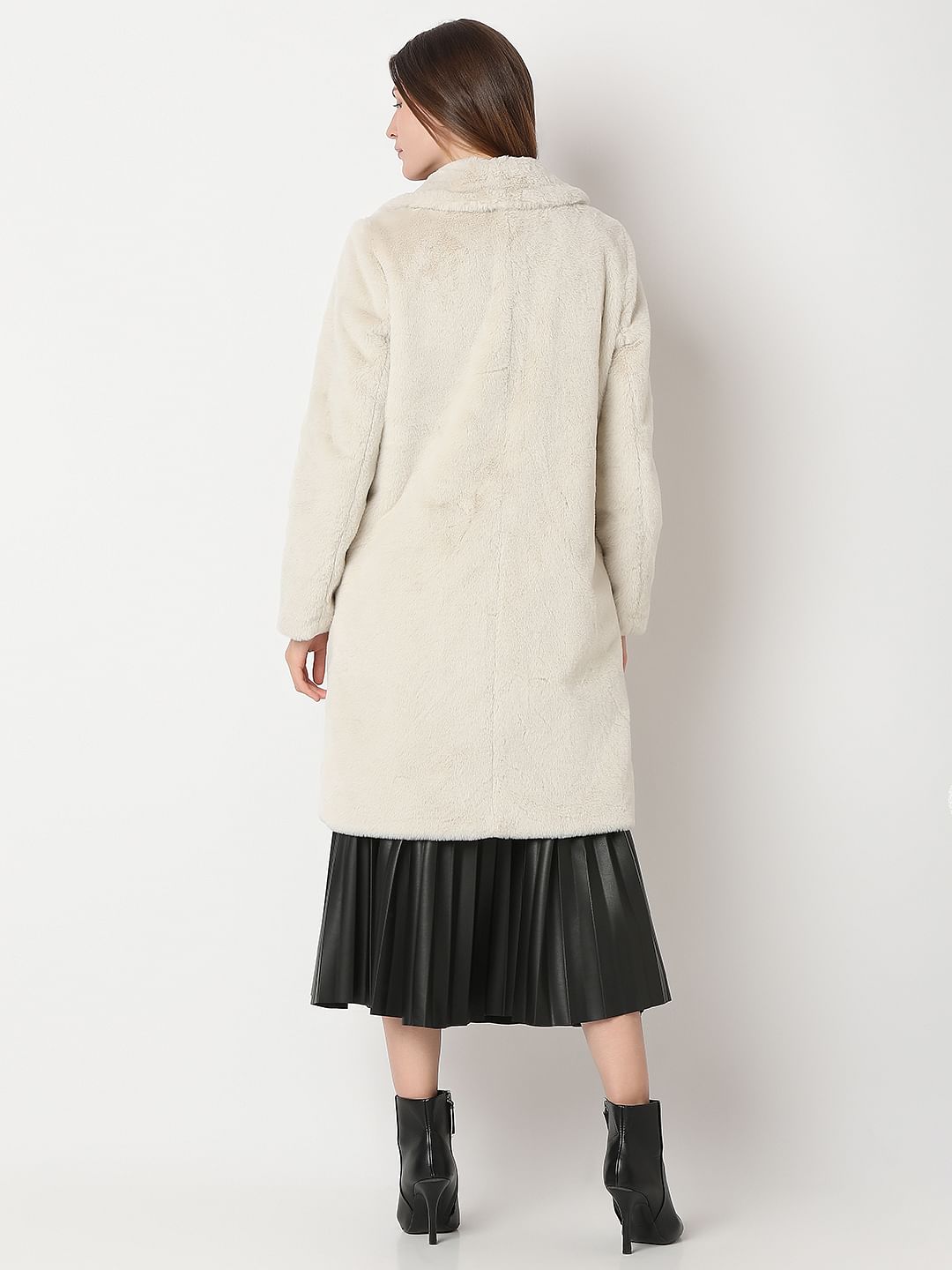 Beige Faux Fur Long Coat