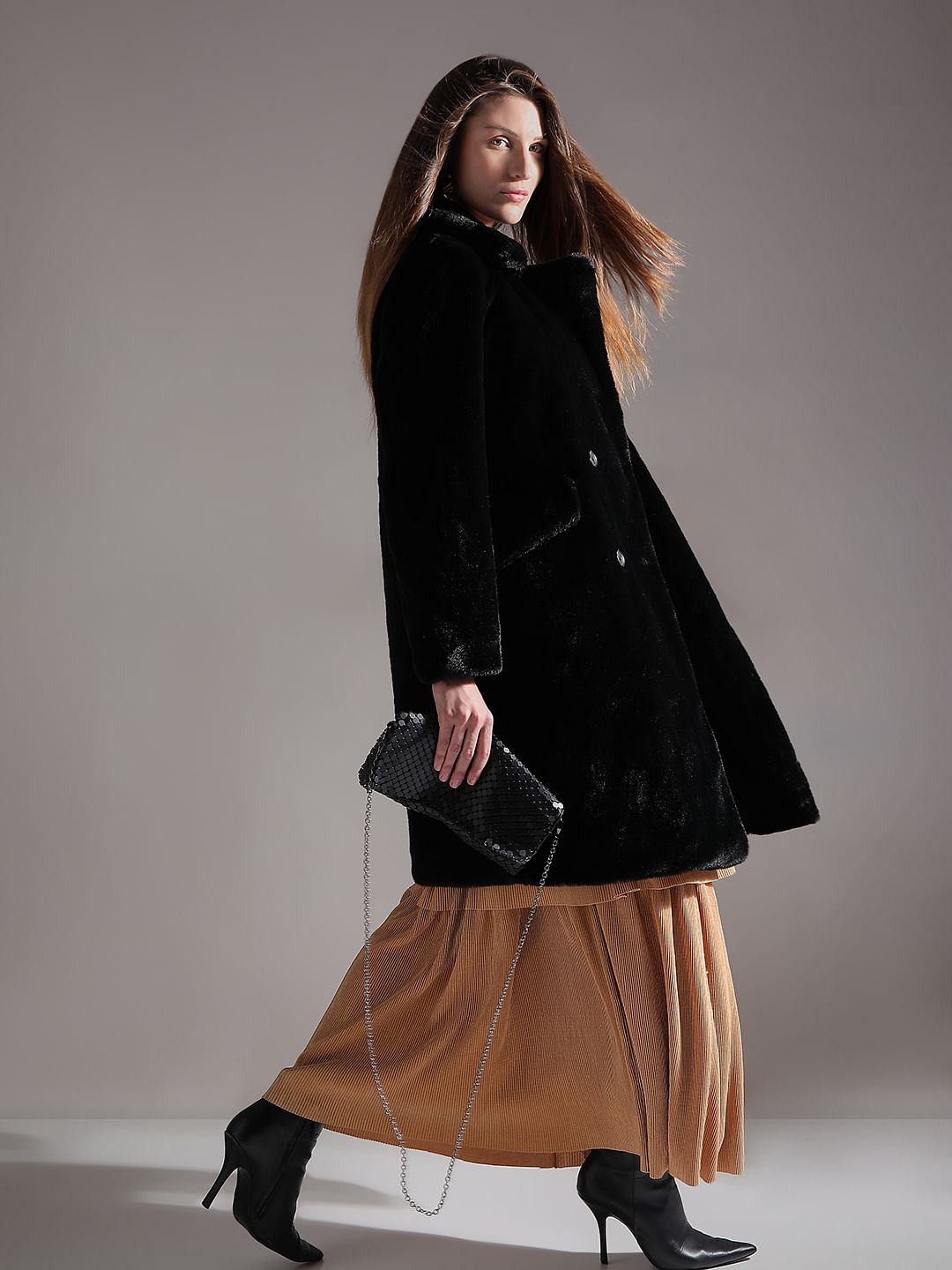 Black Faux Fur Long Coat