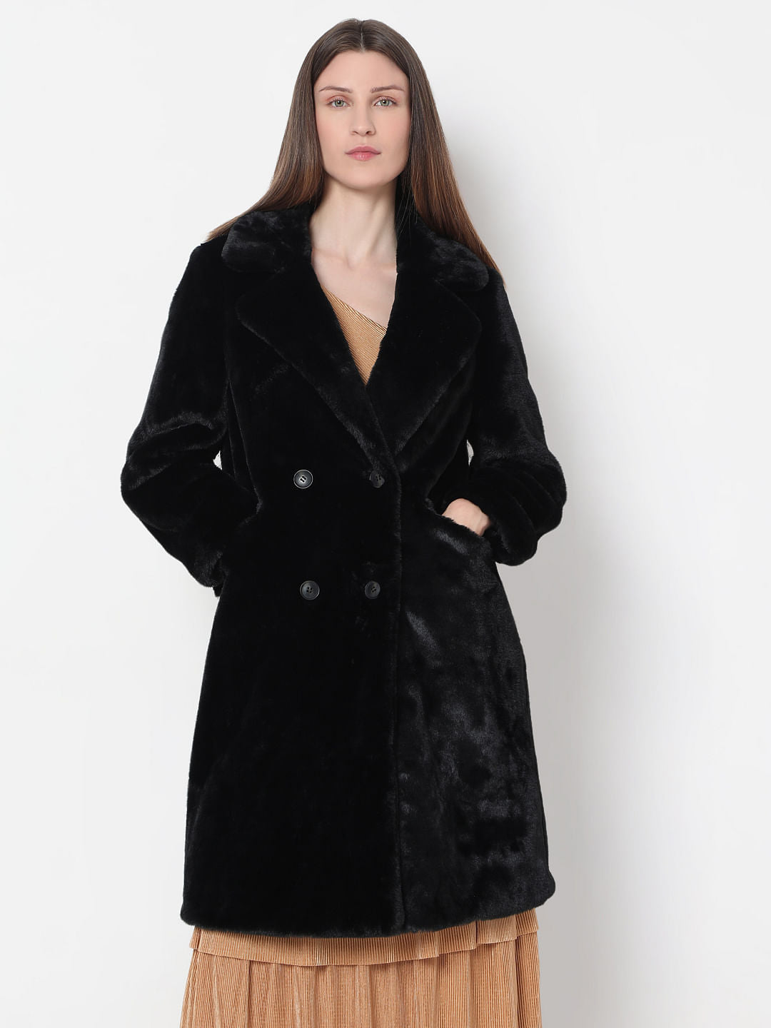 Black Faux Fur Long Coat