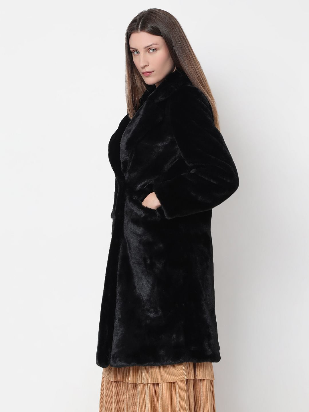 Black Faux Fur Long Coat