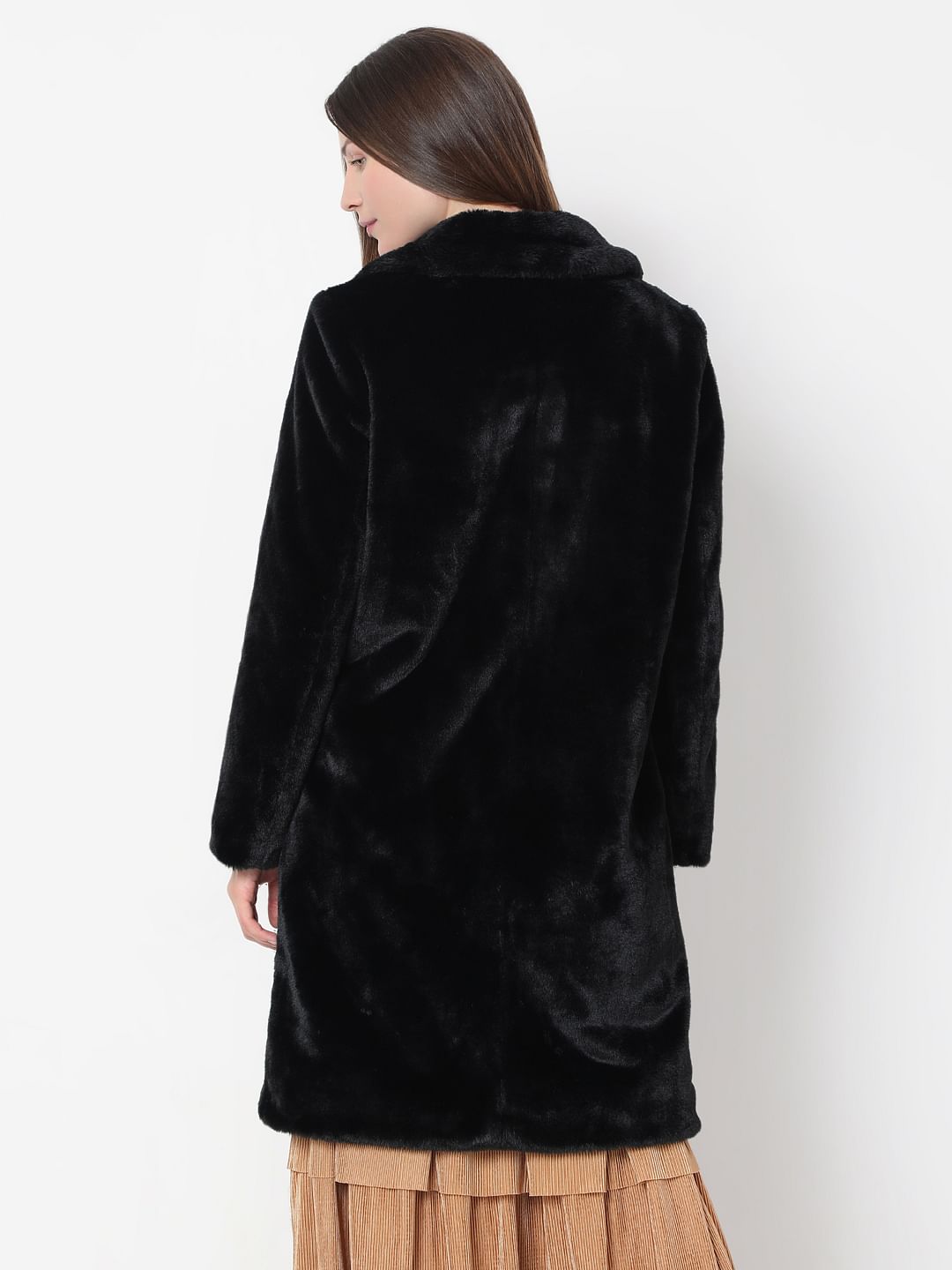 Black Faux Fur Long Coat