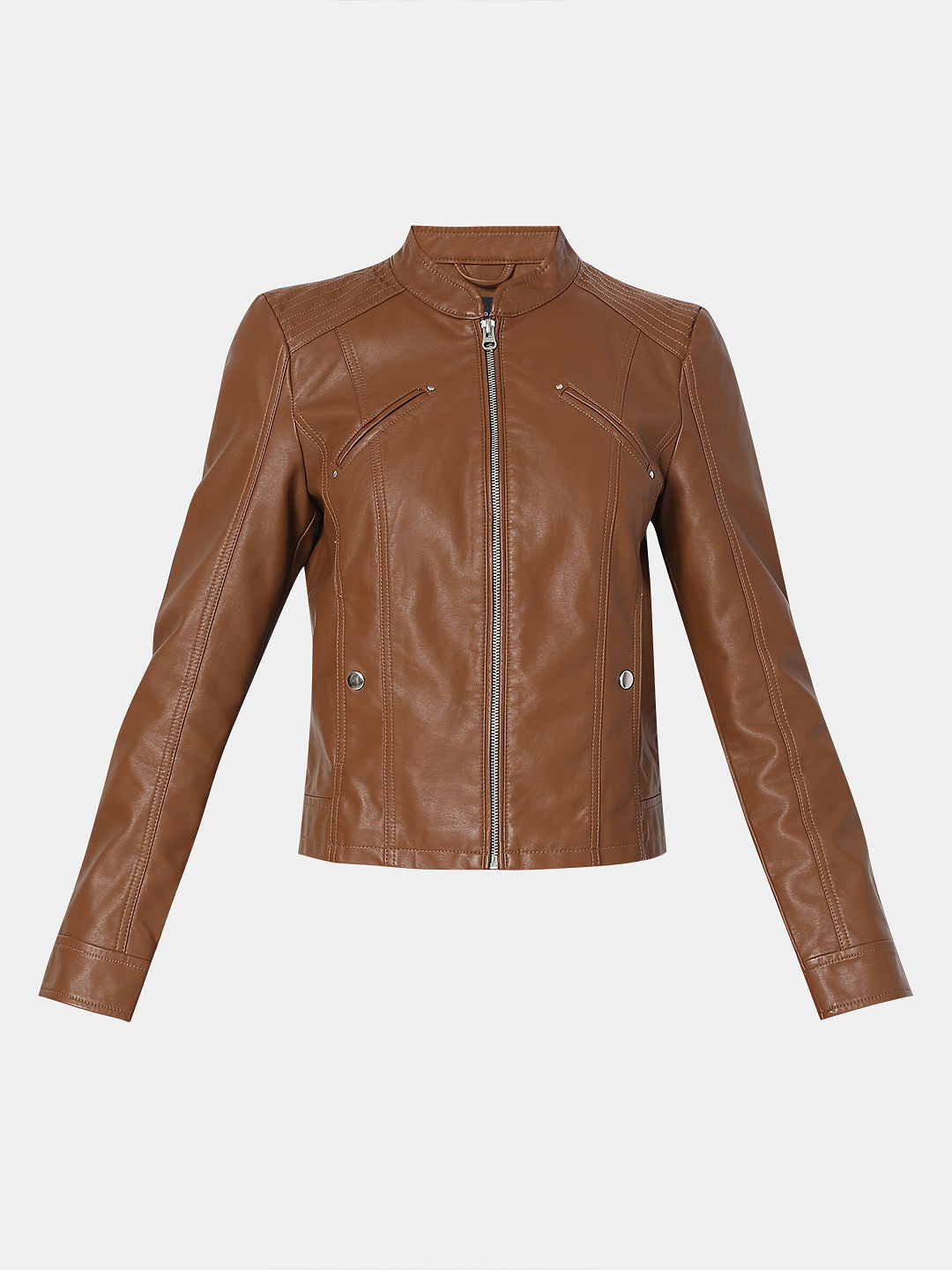 Dark Brown Coated Biker Jacket