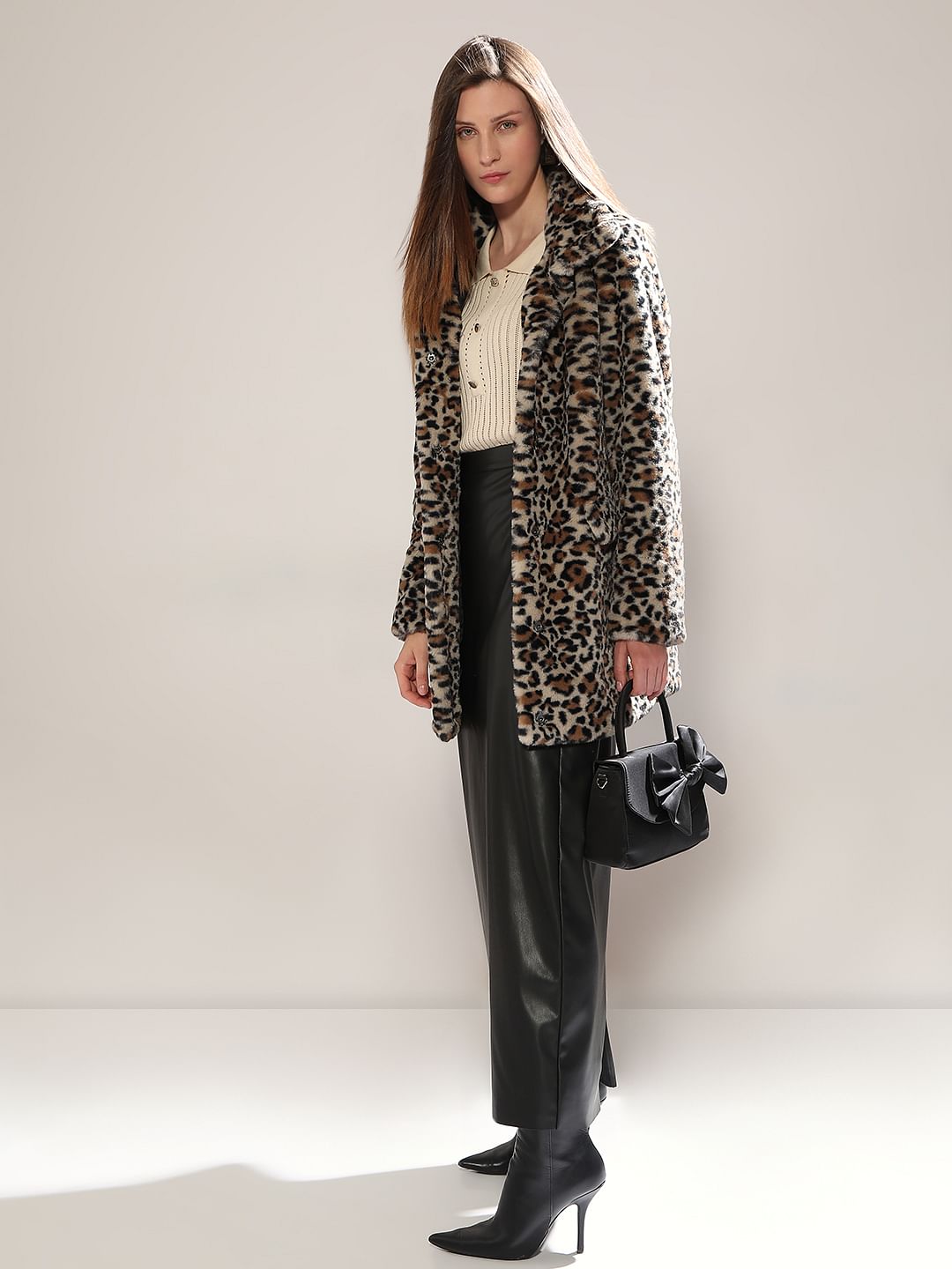 Brown Animal Print Faux Fur Jacket