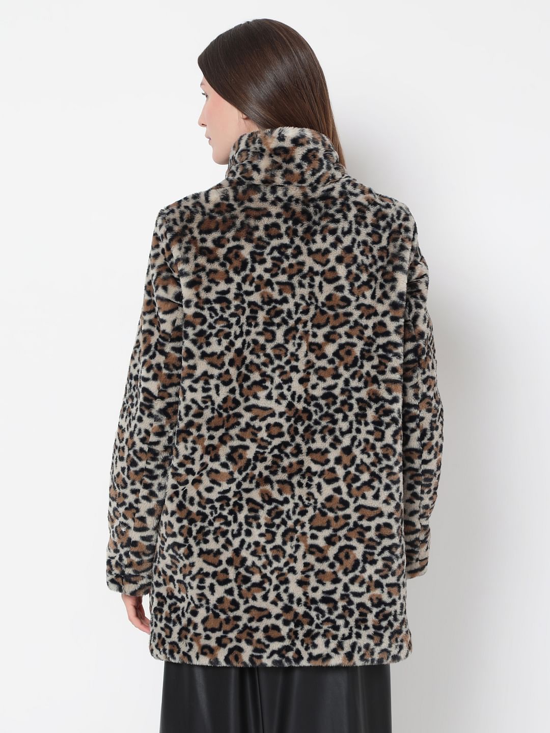 Brown Animal Print Faux Fur Jacket