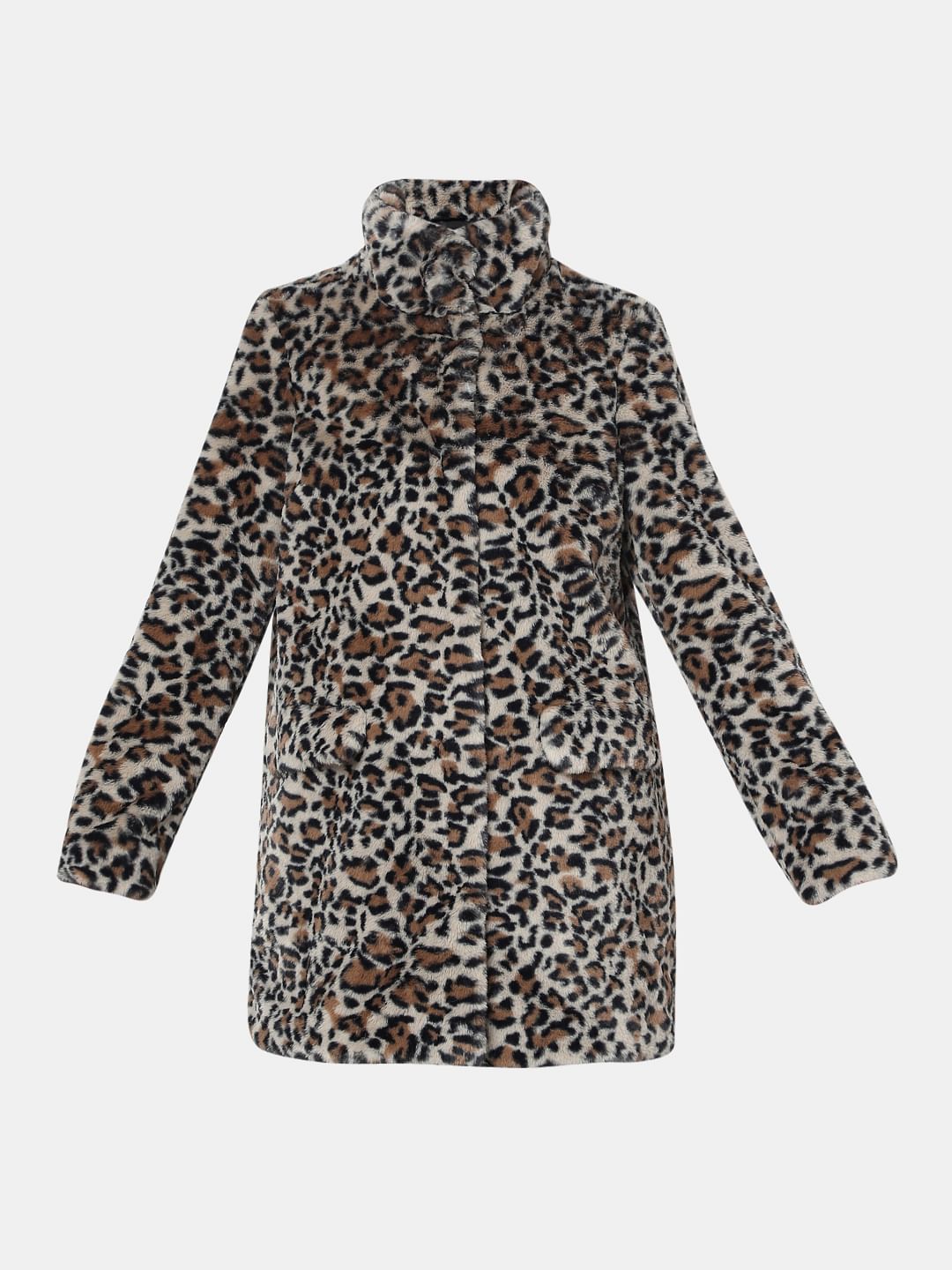 Brown Animal Print Faux Fur Jacket