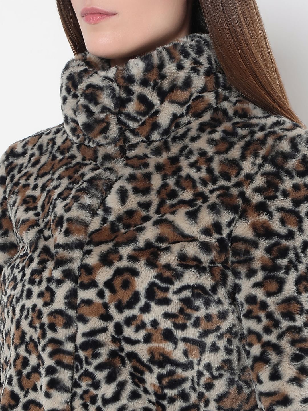 Brown Animal Print Faux Fur Jacket