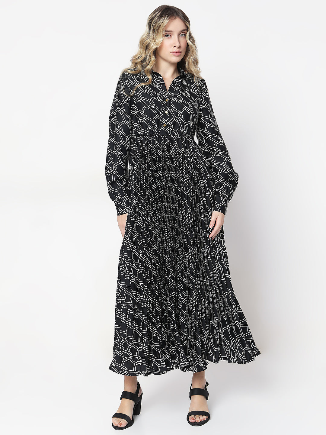 Black Printed Midi Dress