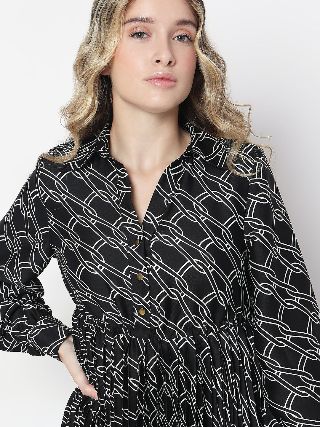 Black Printed Midi Dress