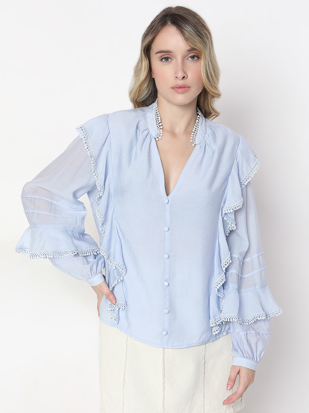 Light Blue Frill Detail Top