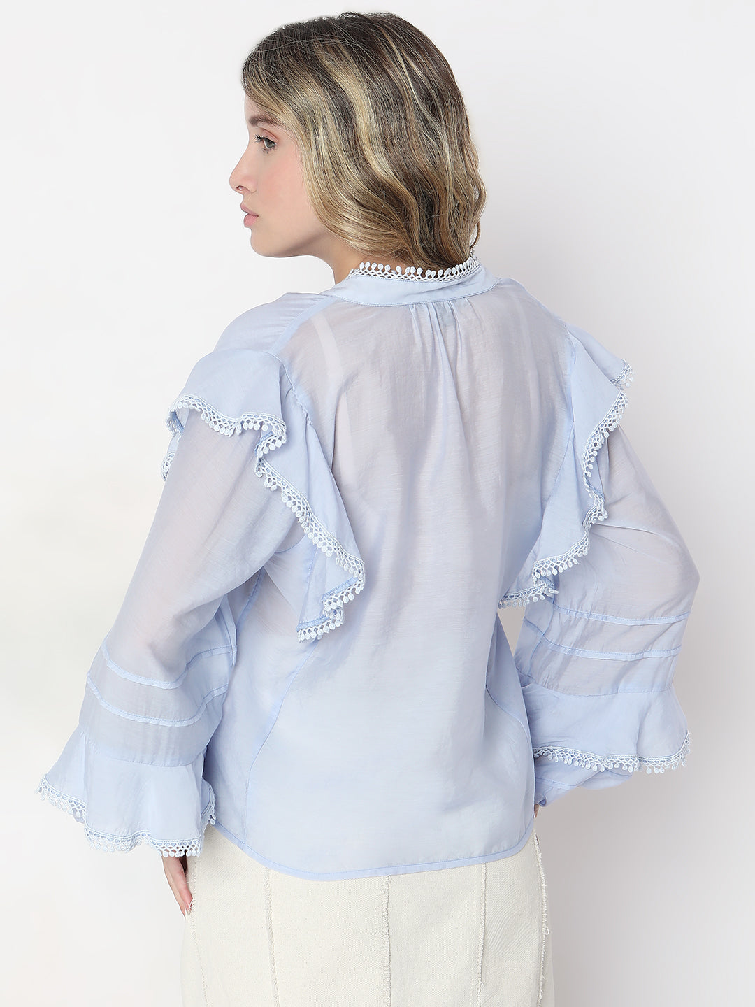 Light Blue Frill Detail Top