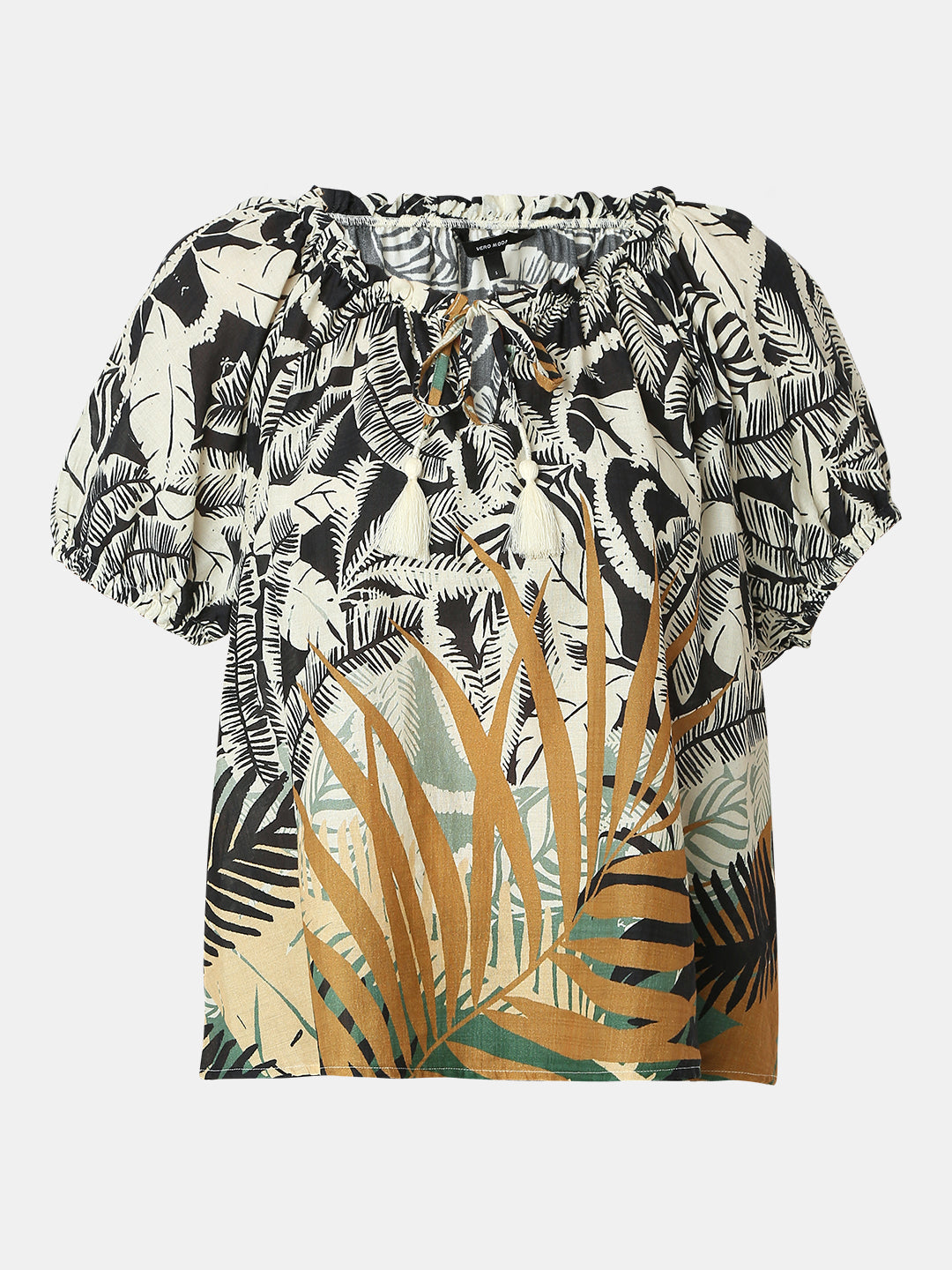 Beige Tropical Print Top