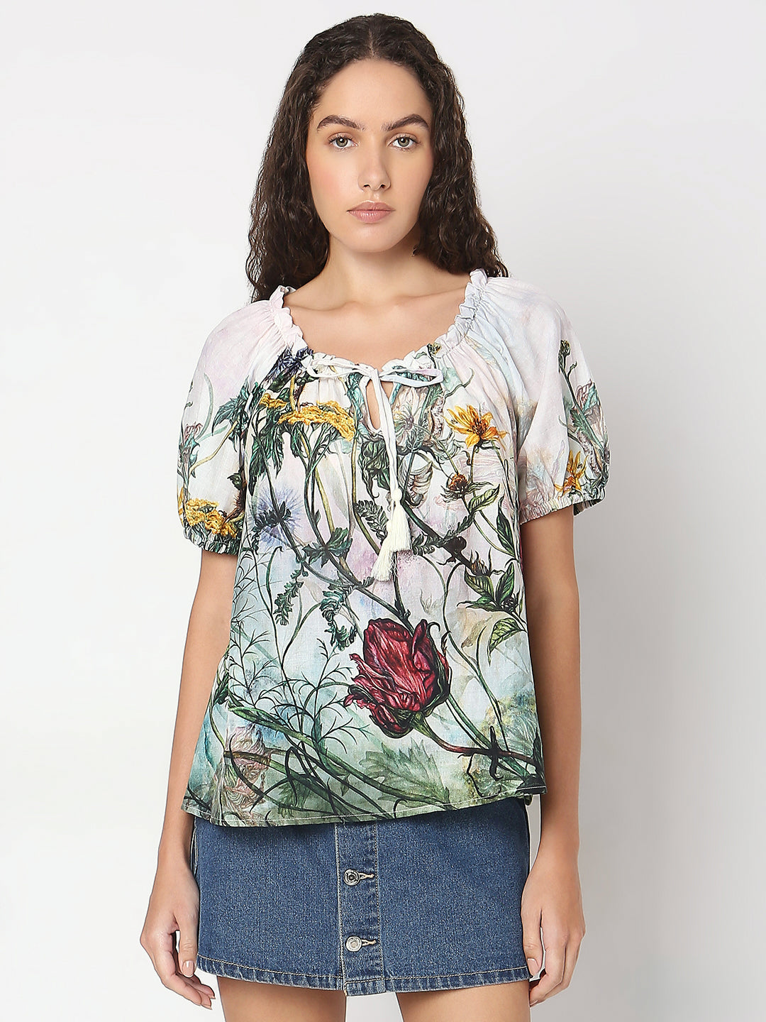 Printed Tie-Up Neck Top