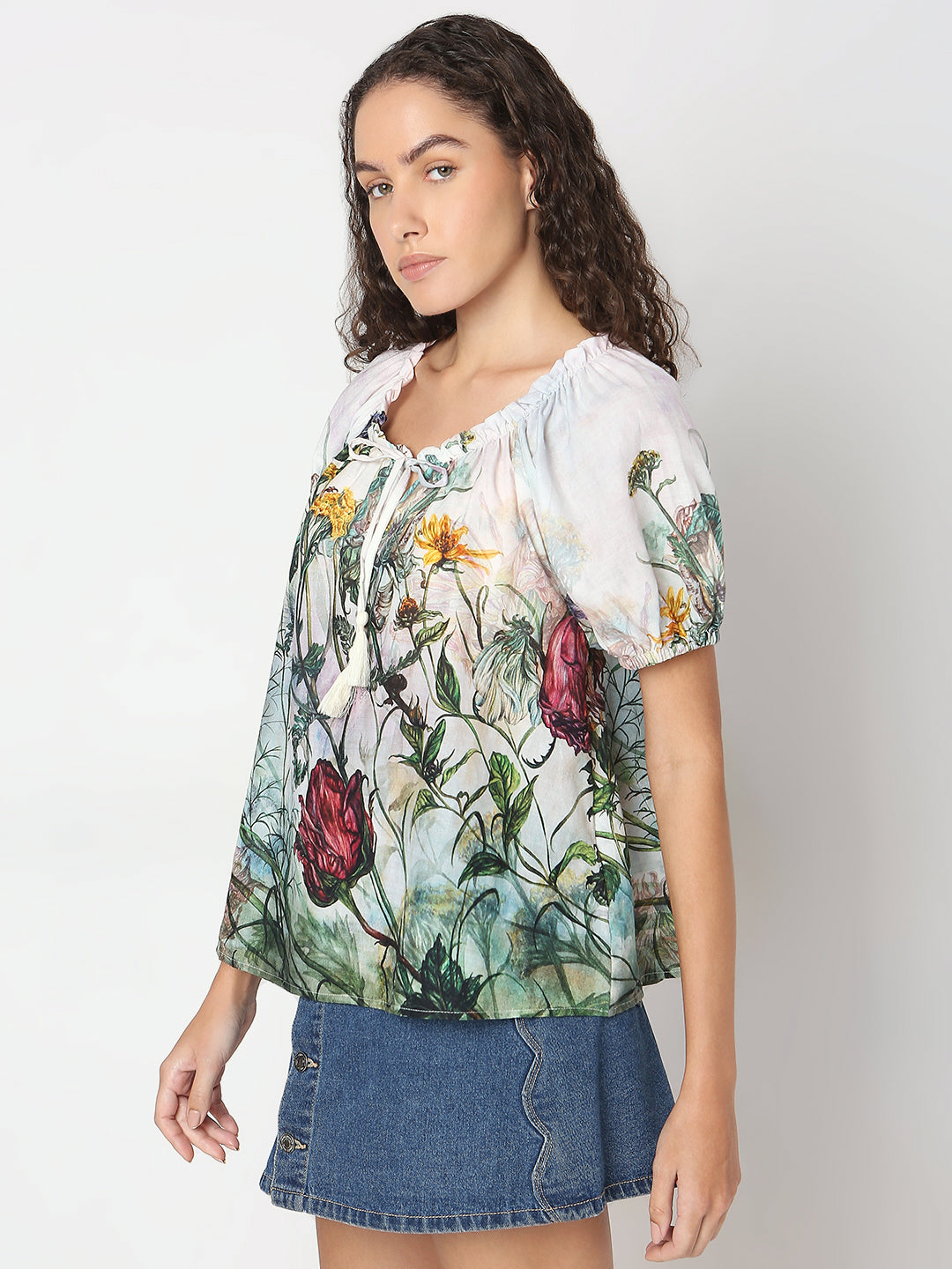 Printed Tie-Up Neck Top