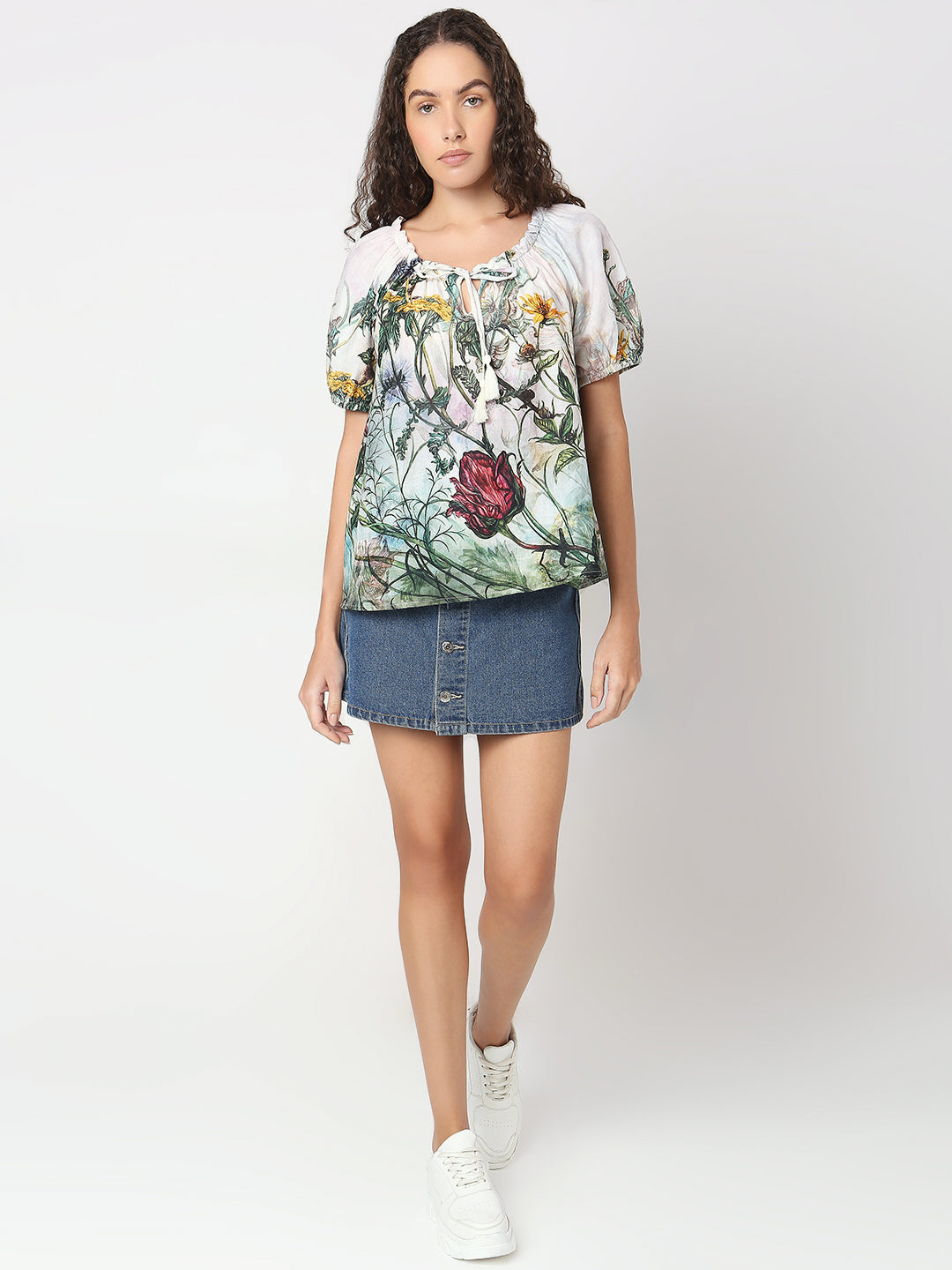 Printed Tie-Up Neck Top