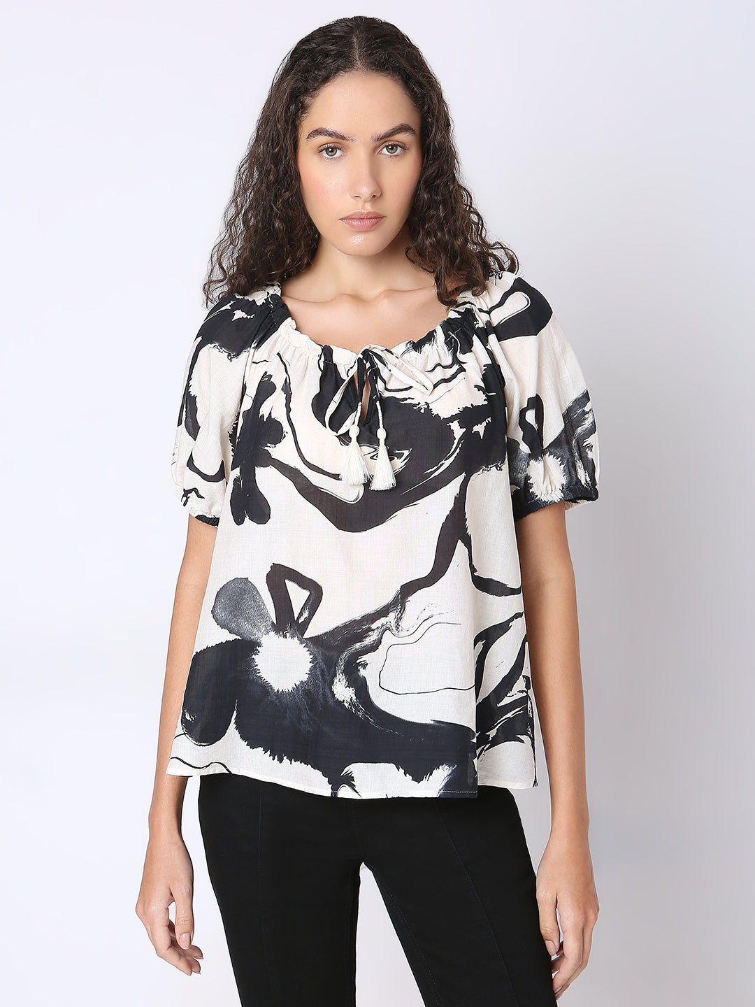 White Printed Top