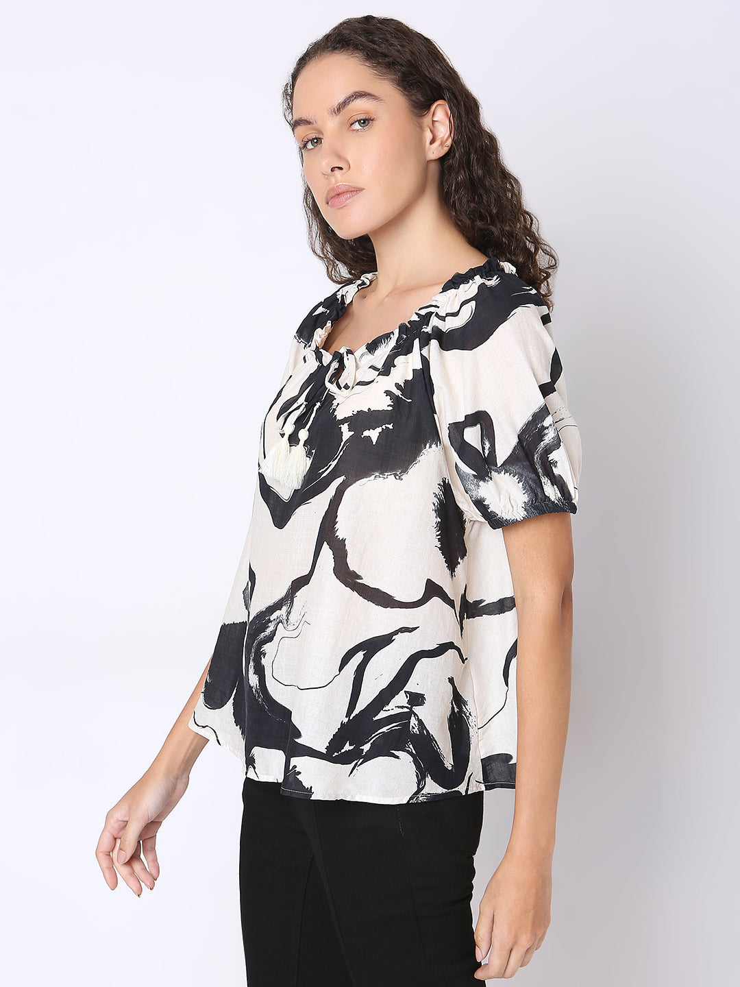 White Printed Top