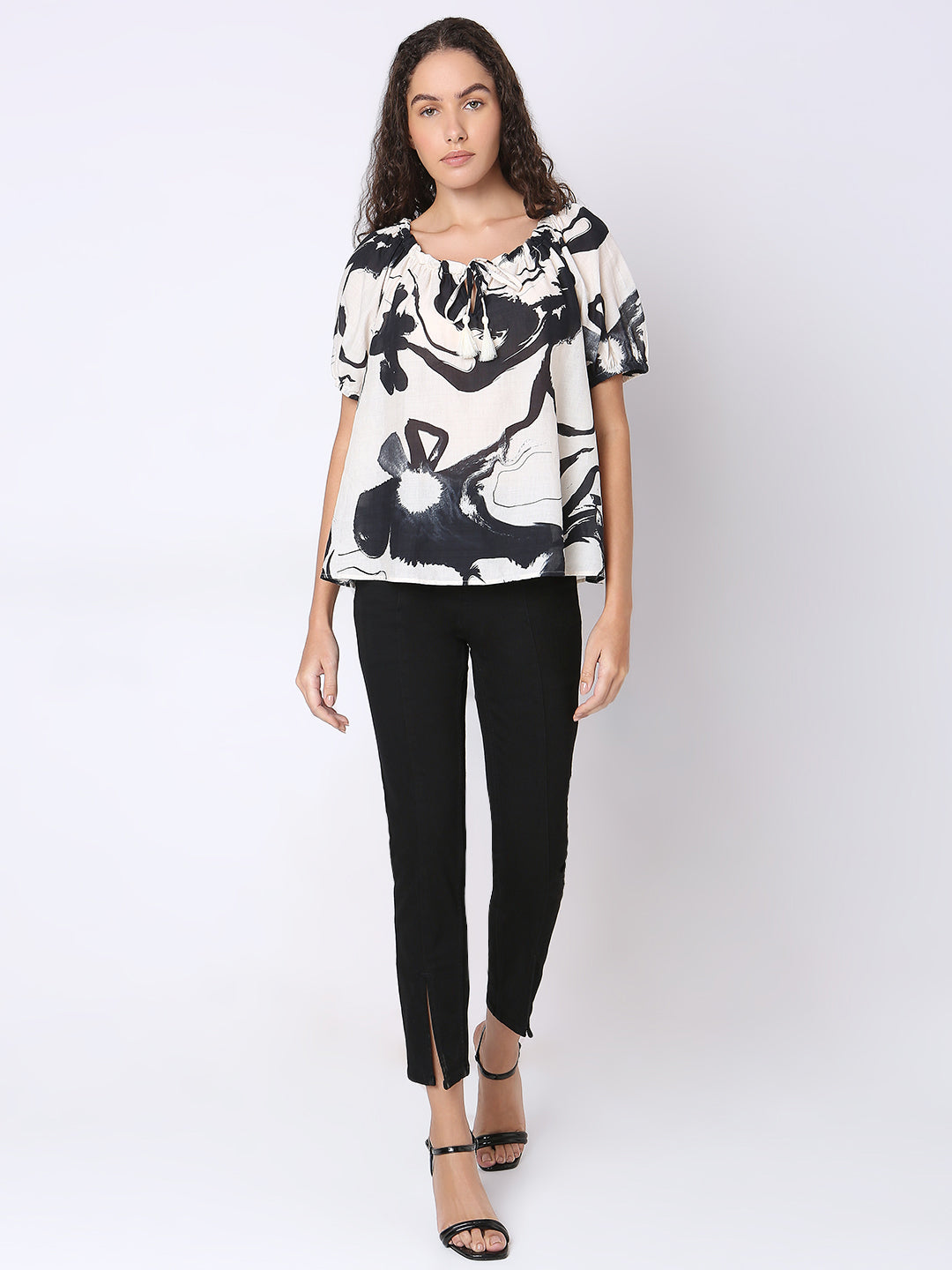 White Printed Top