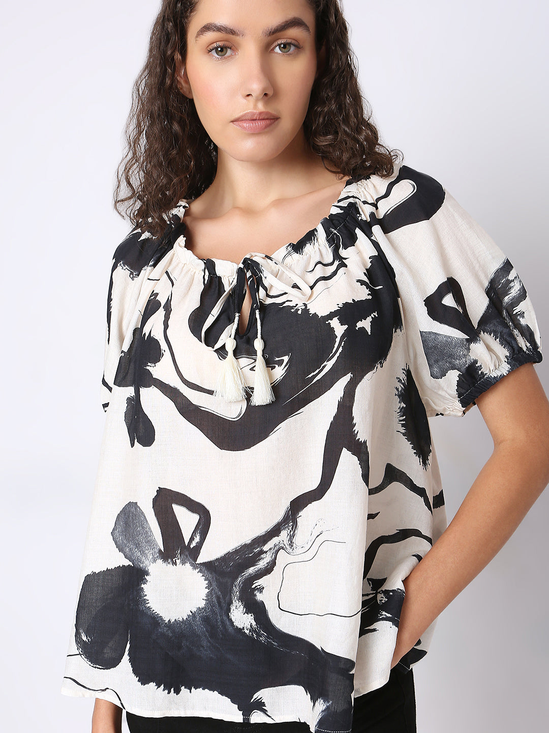 White Printed Top