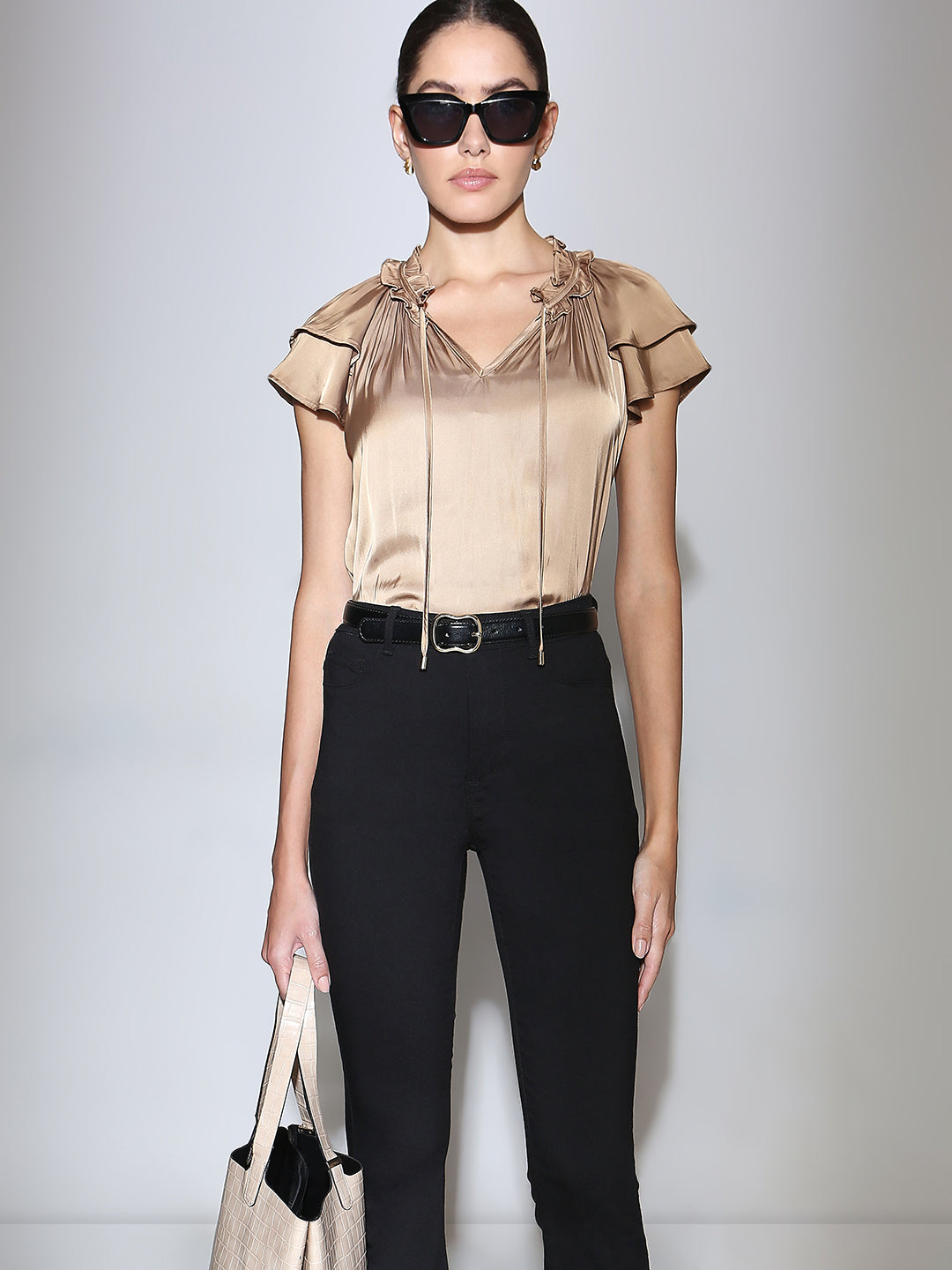 Tan Tie-Up Detail Top