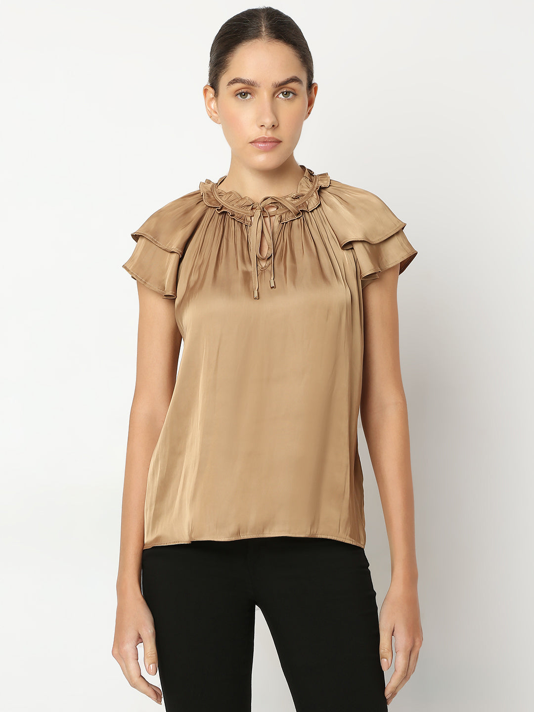Tan Tie-Up Detail Top