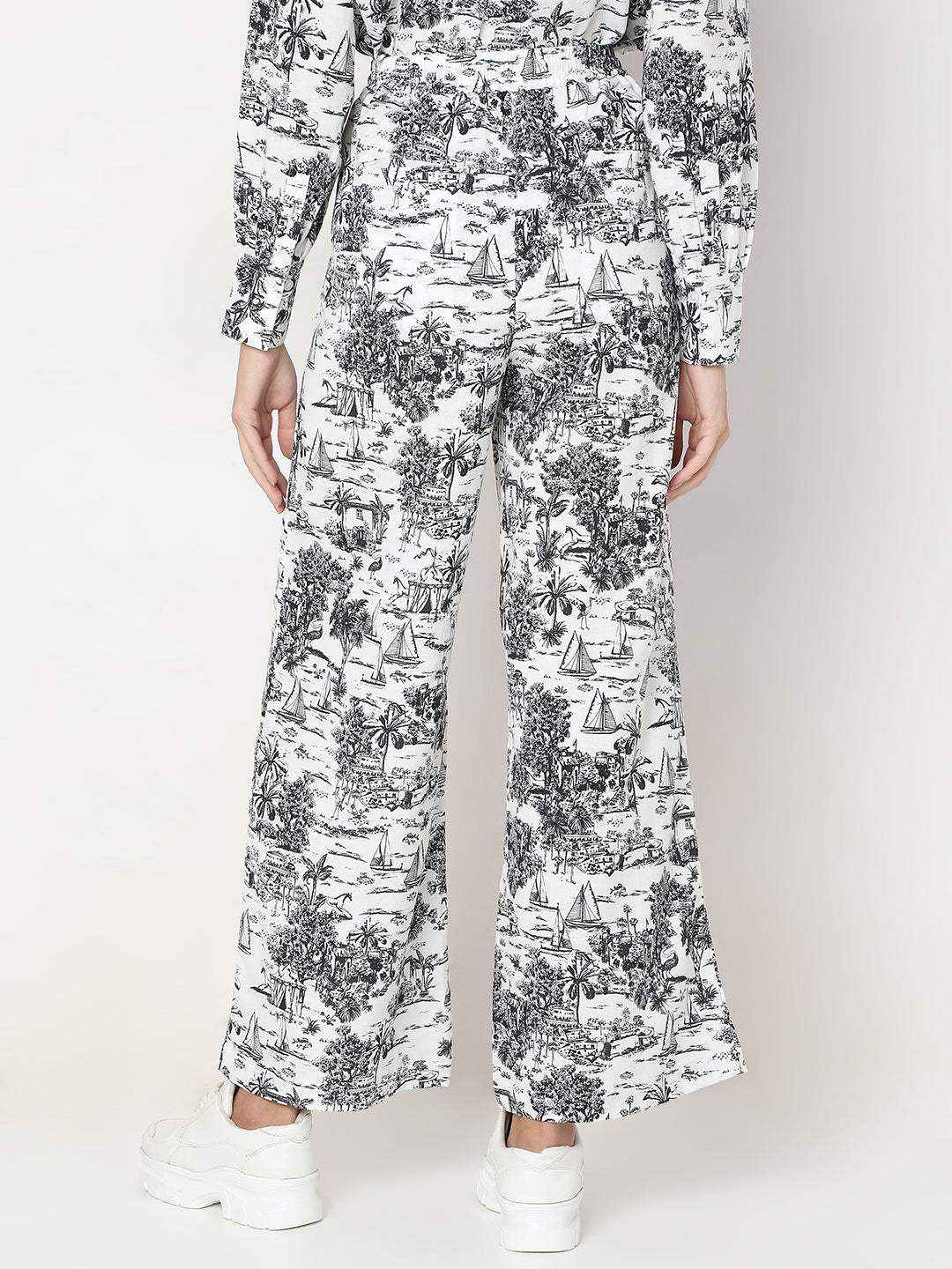 White Printed Wide Leg Pants