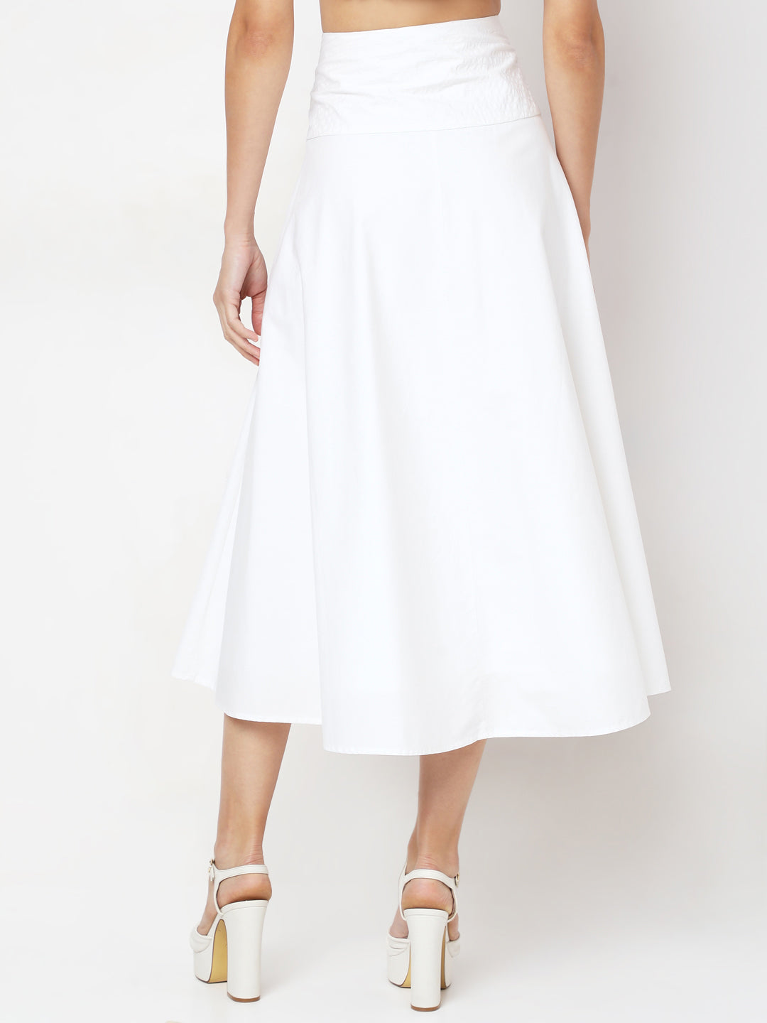 White Floral Print Flared Skirt