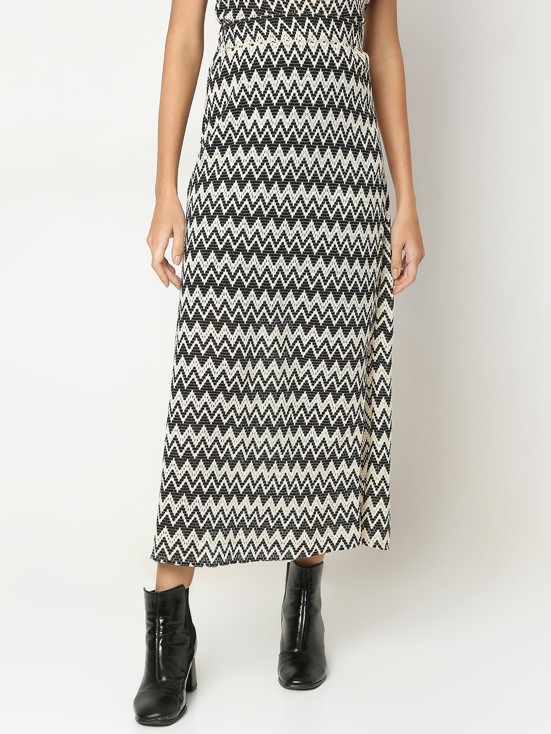Beige Printed High Rise Skirt