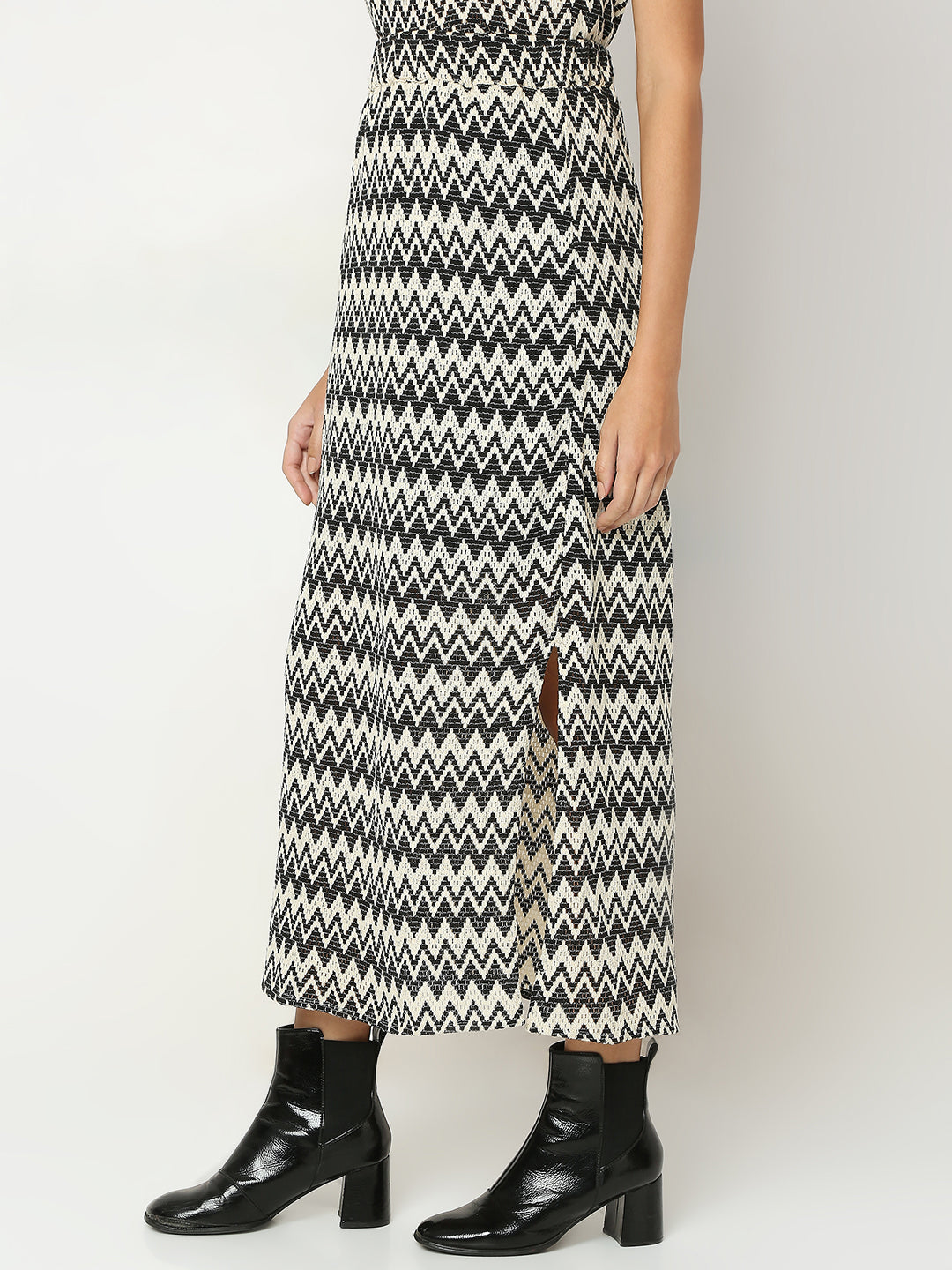 Beige Printed High Rise Skirt