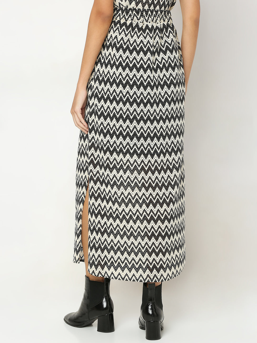 Beige Printed High Rise Skirt