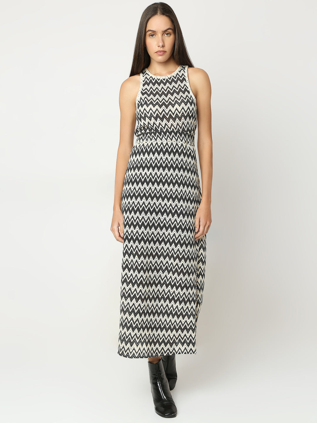 Beige Printed High Rise Skirt