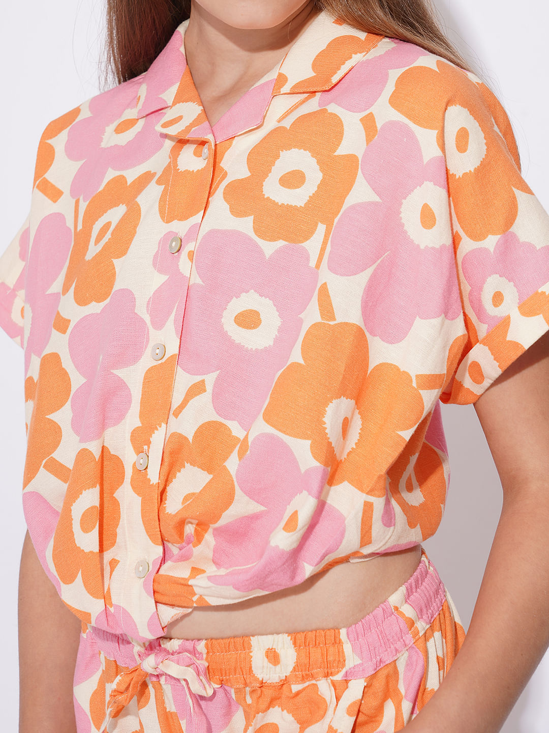 Girls White Floral Co-Ord Set Shirt