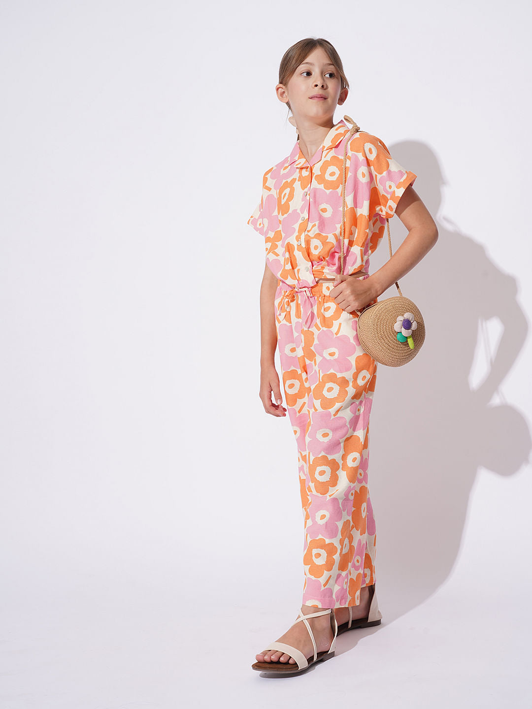 Girls White Floral Co-Ord Set Shirt