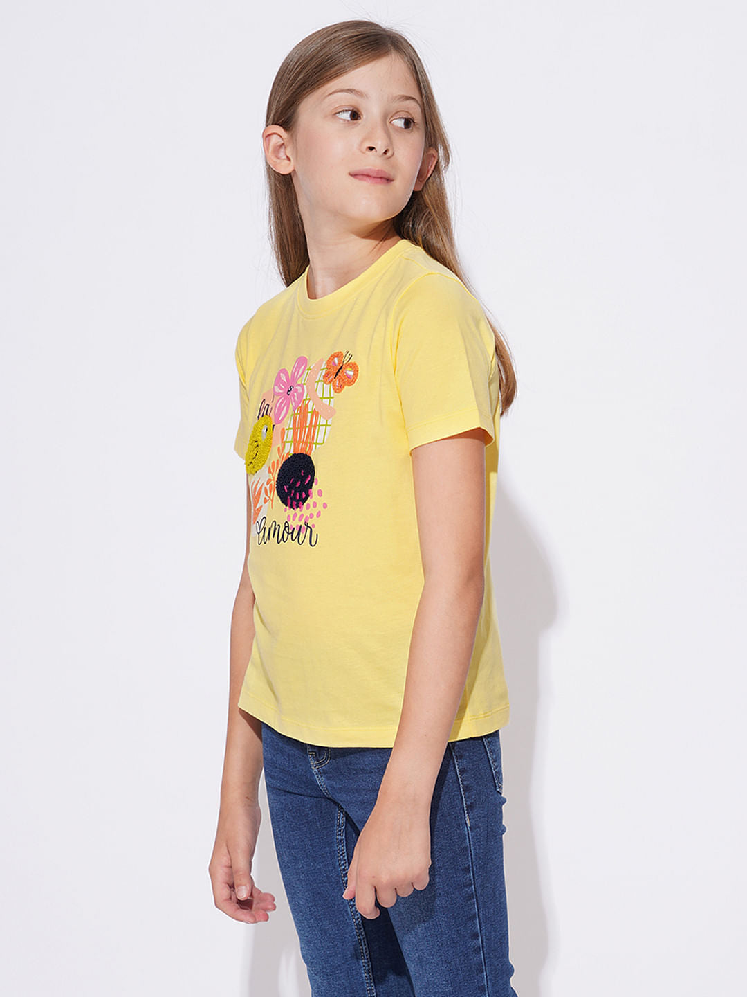 Girls Yellow Graphic Print T-Shirt