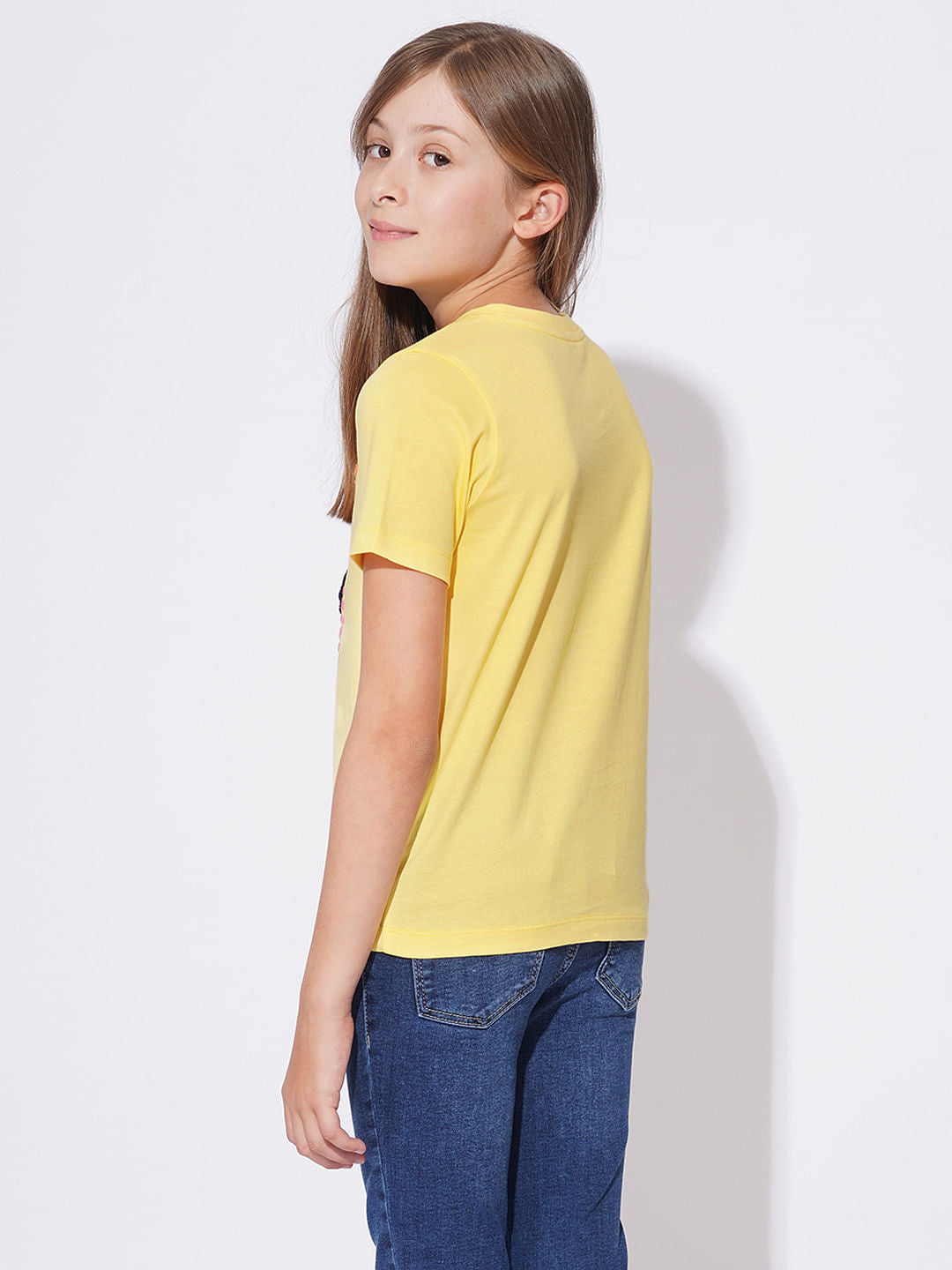 Girls Yellow Graphic Print T-Shirt