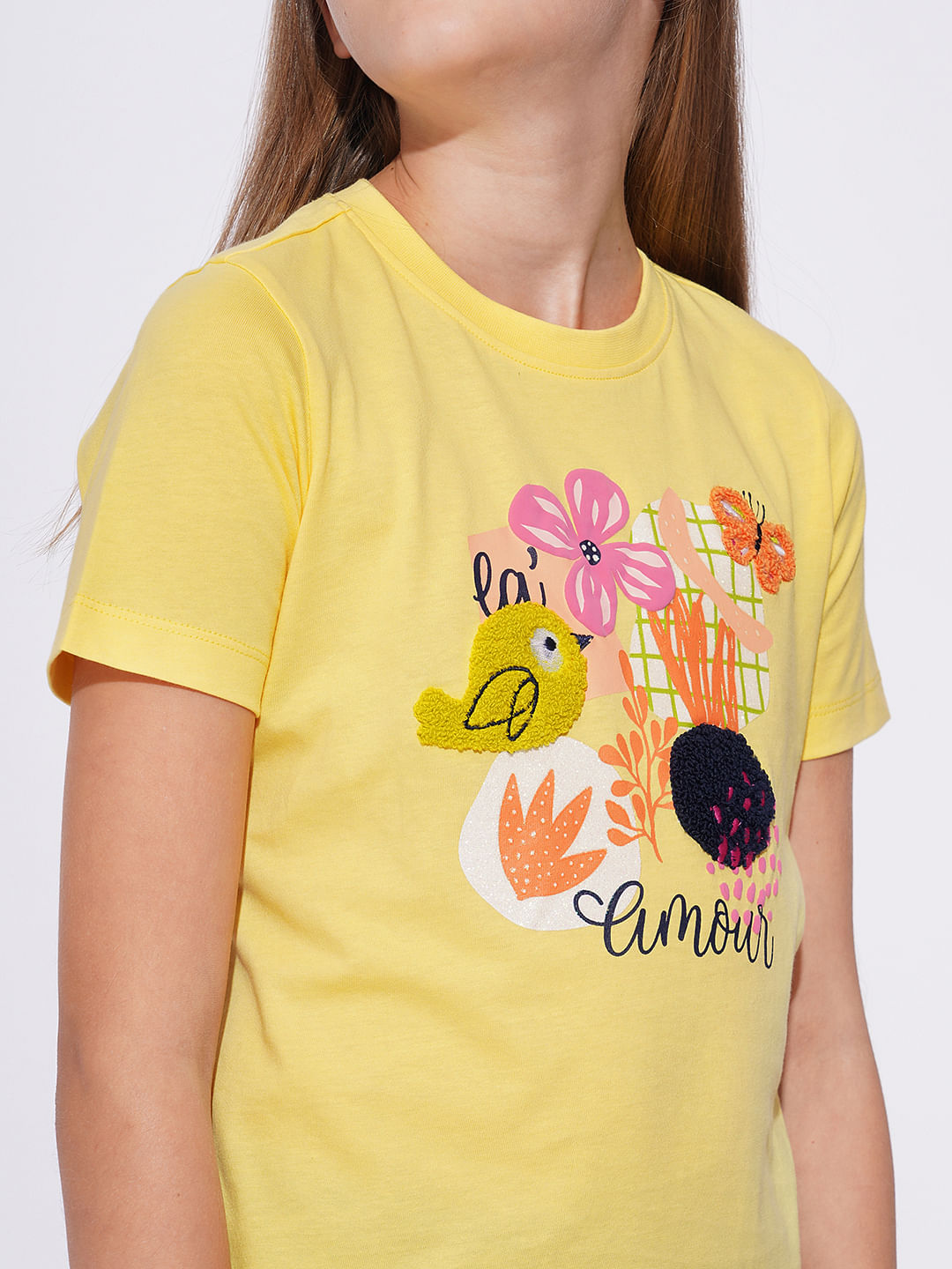 Girls Yellow Graphic Print T-Shirt