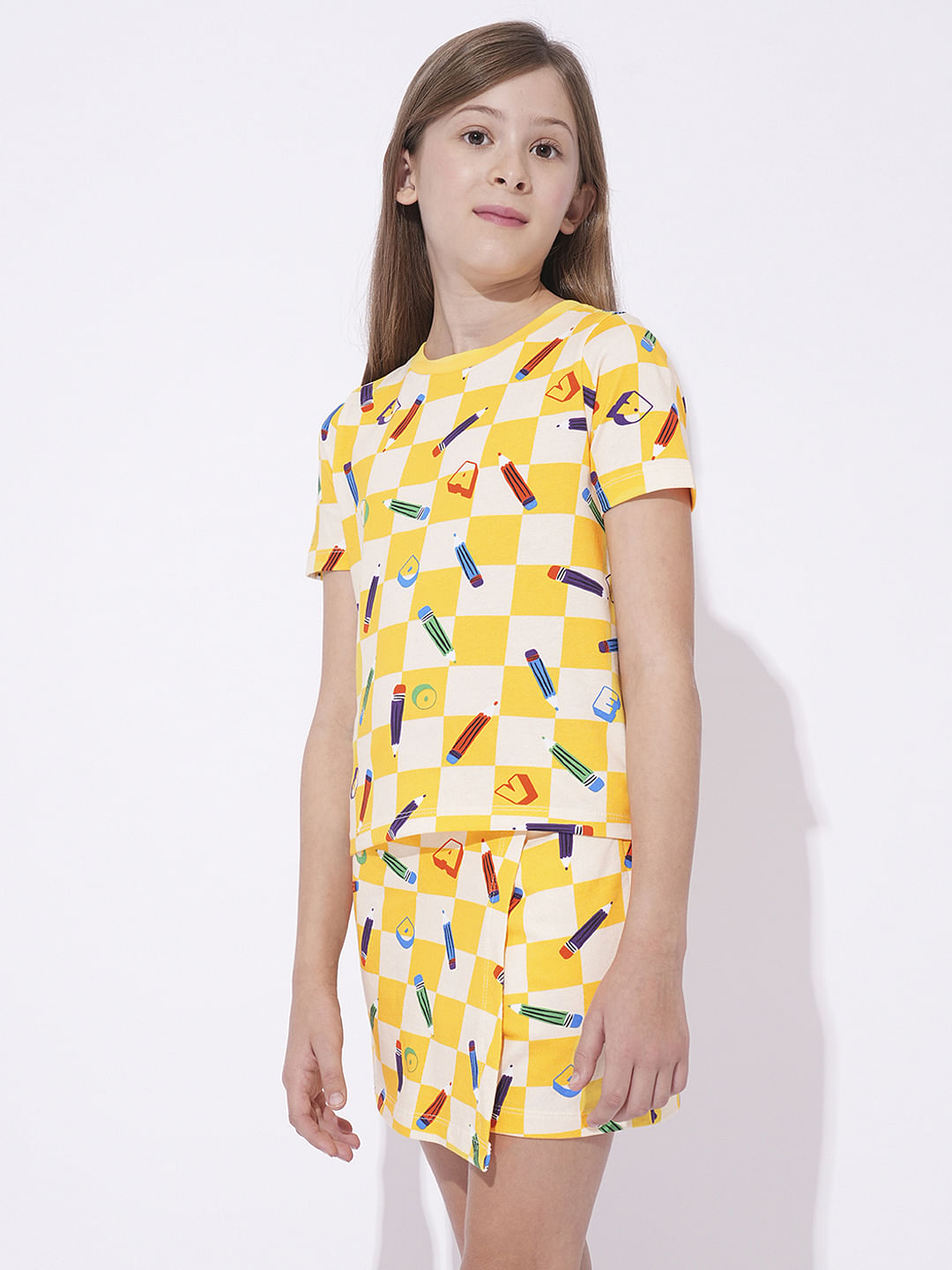 Girls Yellow Printed T-Shirt