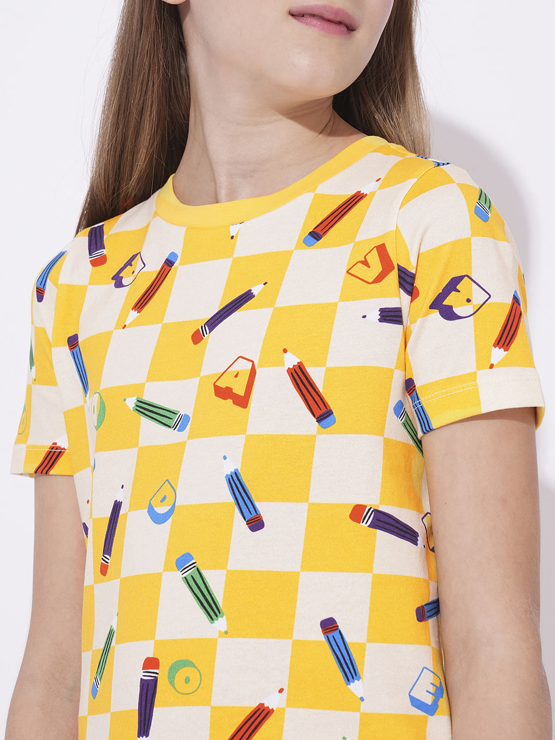 Girls Yellow Printed T-Shirt