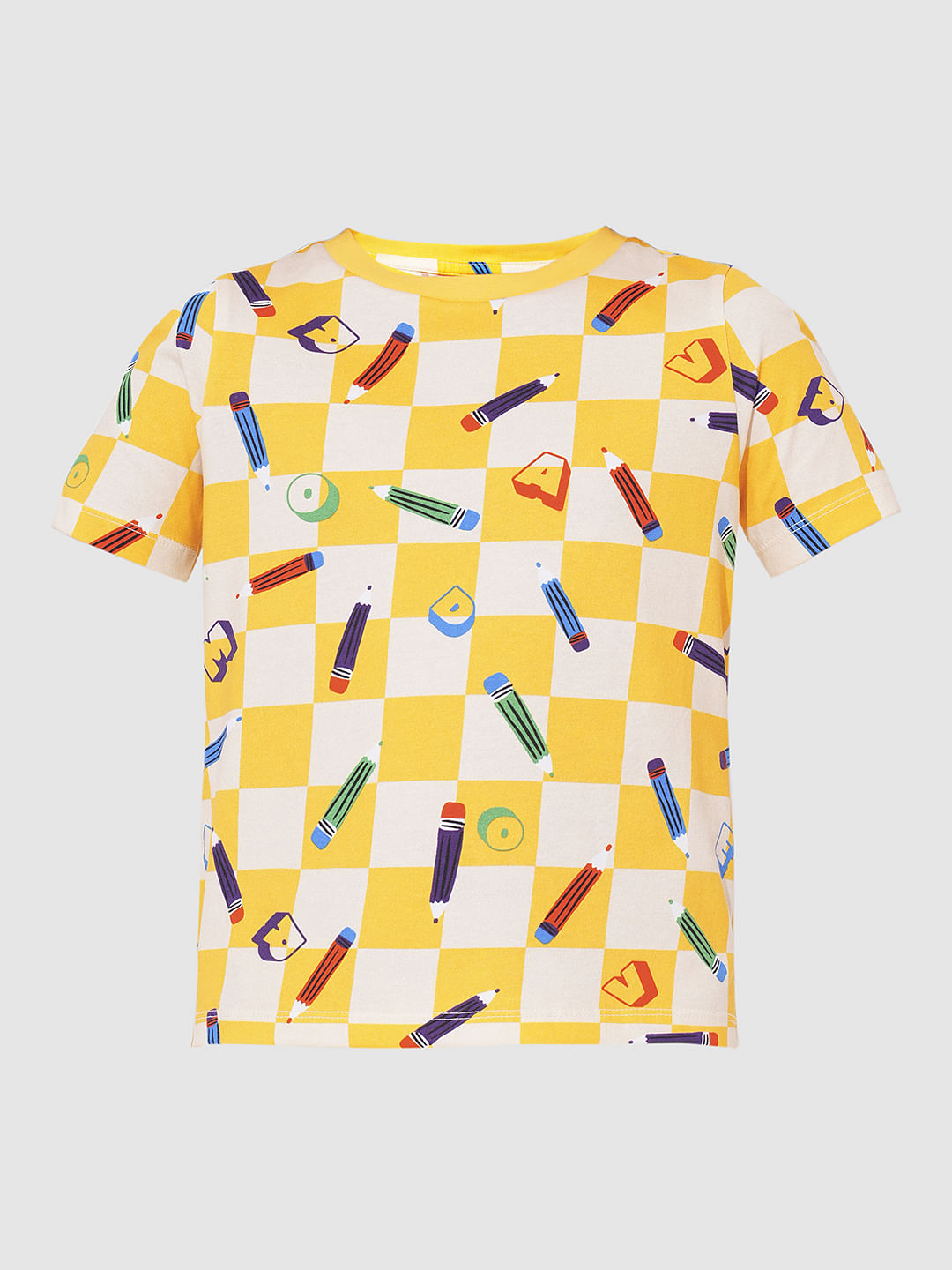 Girls Yellow Printed T-Shirt