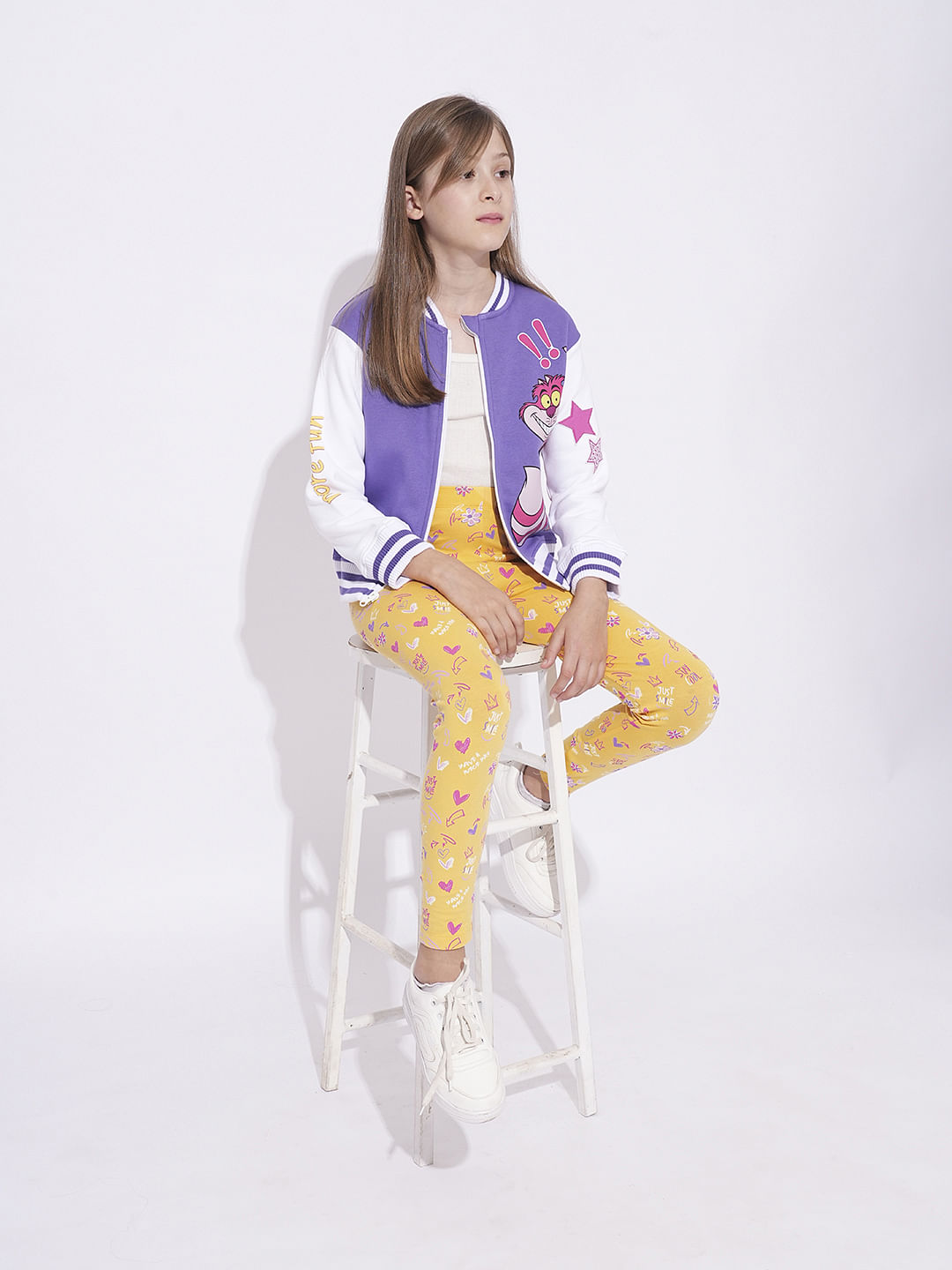 Girls Yellow Printed Leggings