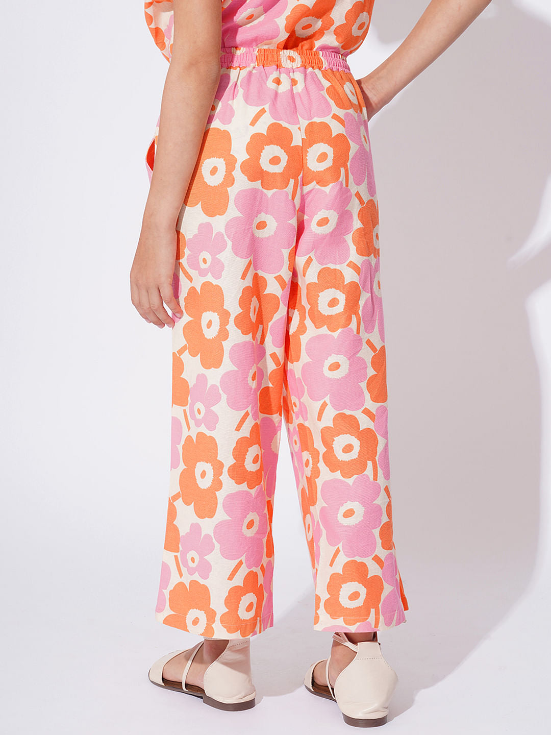 Girls White Floral Print Co-Ord Set Pant